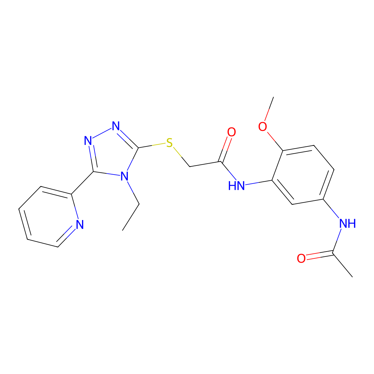 N-(5-(Acetylamino)-2-methoxyphenyl)-2-((4-ethyl-5-(2-pyridinyl)-4H-1,2,4-triazol-3-YL)sulfanyl)acetamide molecular structure, CAS 578735-59-8