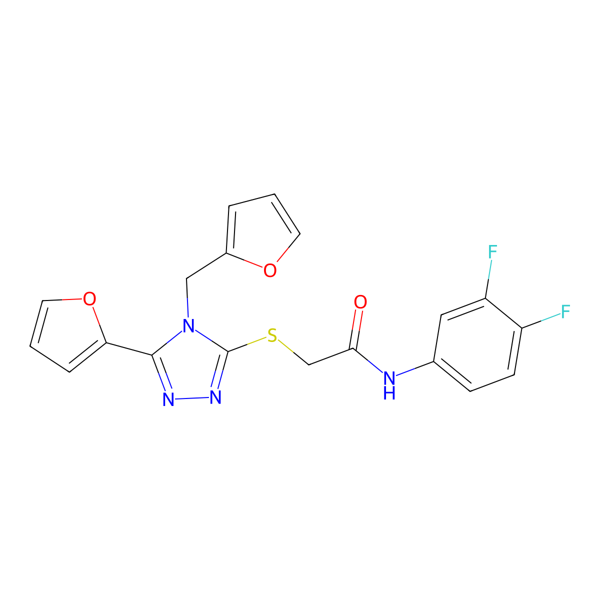 N-(3,4-difluorophenyl)-2-{[5-(furan-2-yl)-4-(furan-2-ylmethyl)-4H-1,2,4-triazol-3-yl]sulfanyl}acetamide molecular structure, CAS 578735-65-6