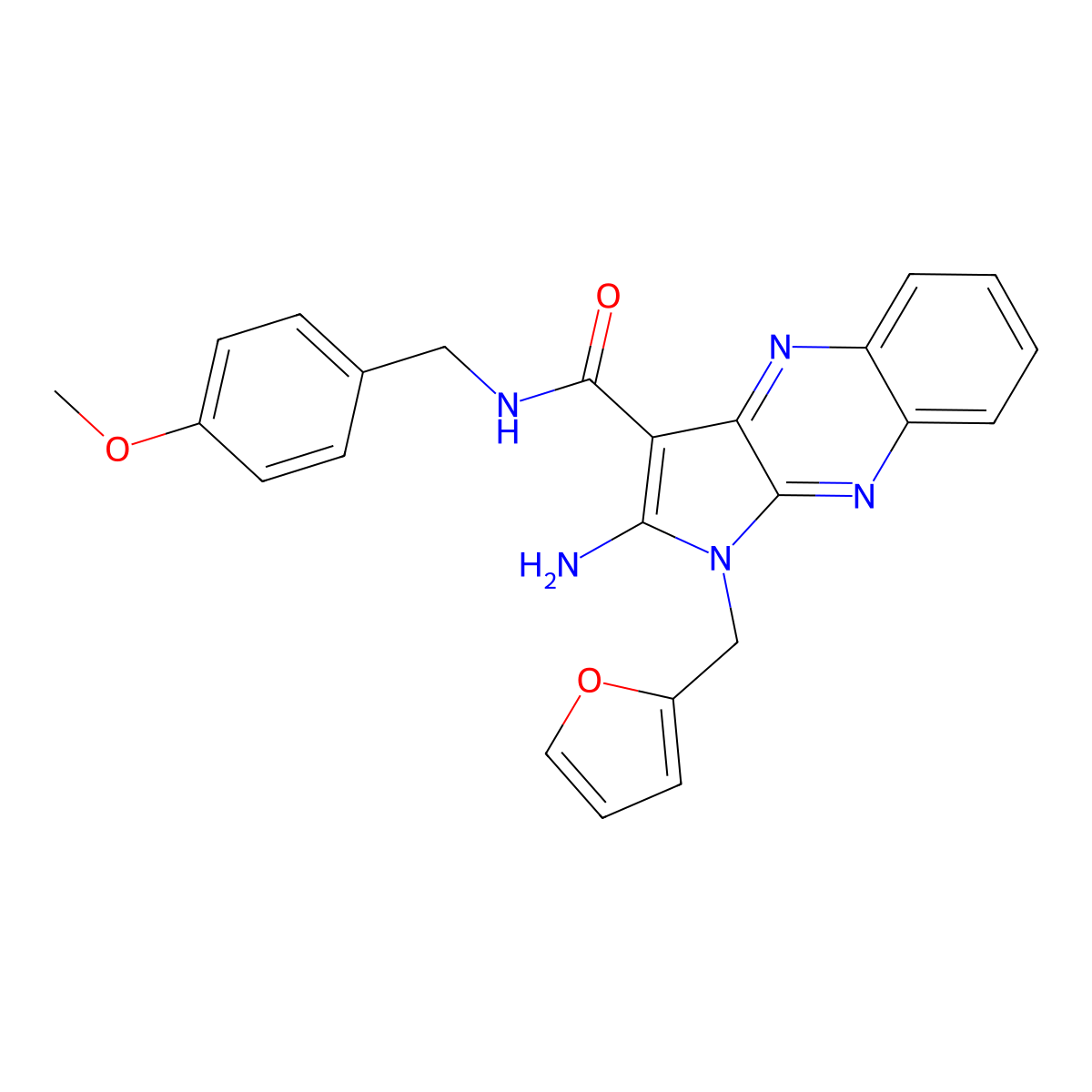 2-amino-1-(furan-2-ylmethyl)-N-(4-methoxybenzyl)-1H-pyrrolo[2,3-b]quinoxaline-3-carboxamide molecular structure, CAS 578735-90-7