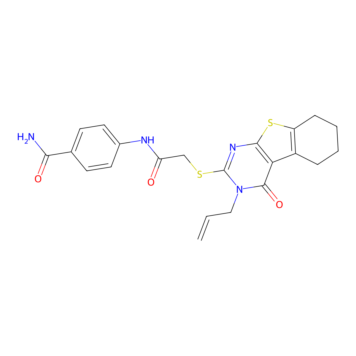 4-[({[4-Oxo-3-(prop-2-en-1-yl)-3,4,5,6,7,8-hexahydro[1]benzothieno[2,3-d]pyrimidin-2-yl]sulfanyl}acetyl)amino]benzamide molecular structure, CAS 578735-91-8