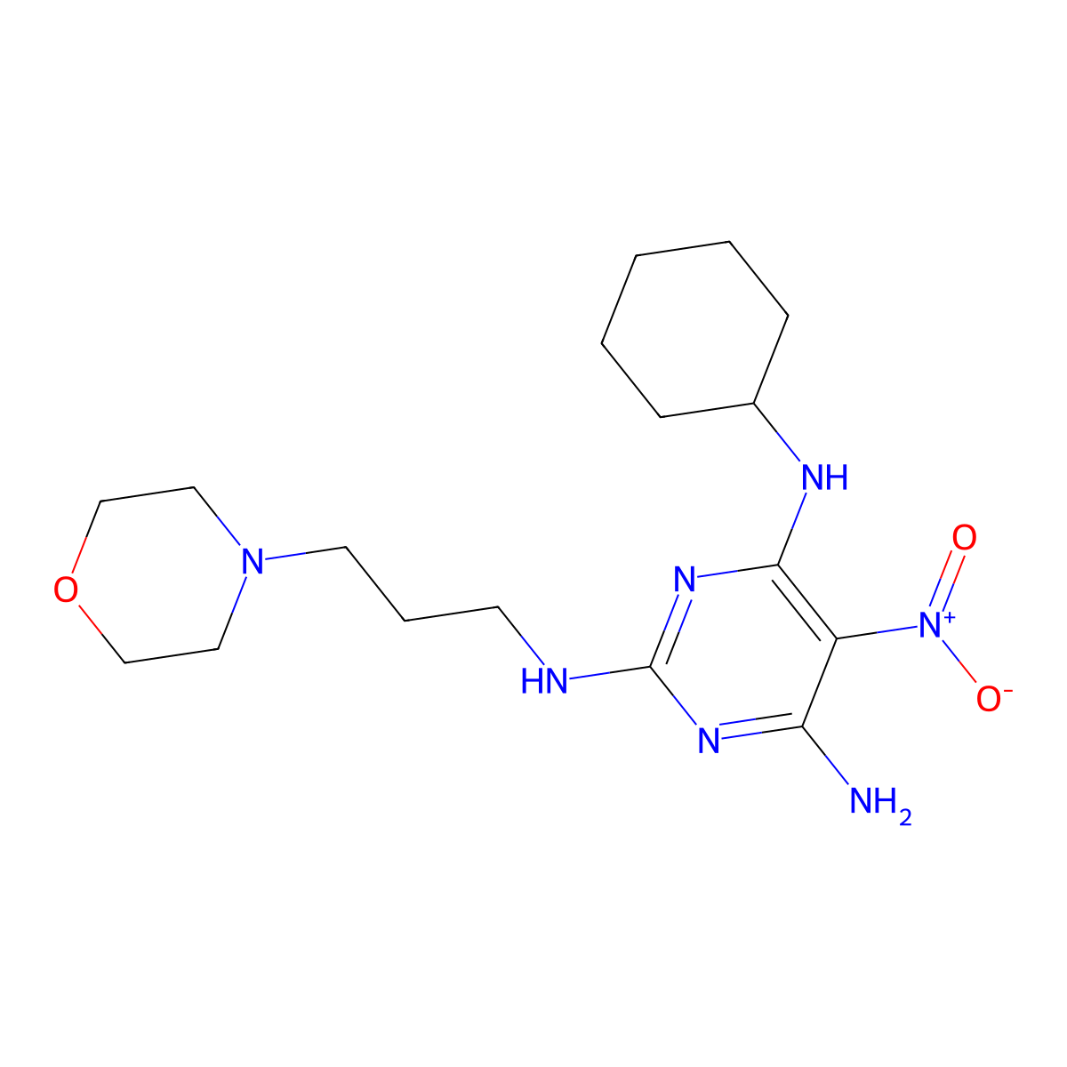 N4-cyclohexyl-N2-[3-(morpholin-4-yl)propyl]-5-nitropyrimidine-2,4,6-triamine molecular structure, CAS 578735-93-0