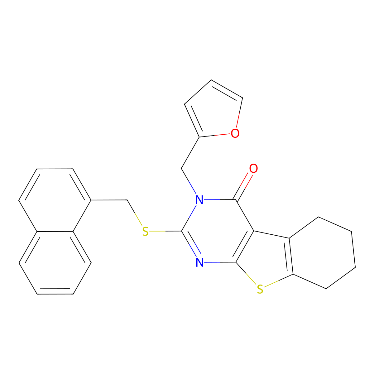 3-(furan-2-ylmethyl)-2-[(naphthalen-1-ylmethyl)sulfanyl]-5,6,7,8-tetrahydro[1]benzothieno[2,3-d]pyrimidin-4(3H)-one molecular structure, CAS 578736-44-4
