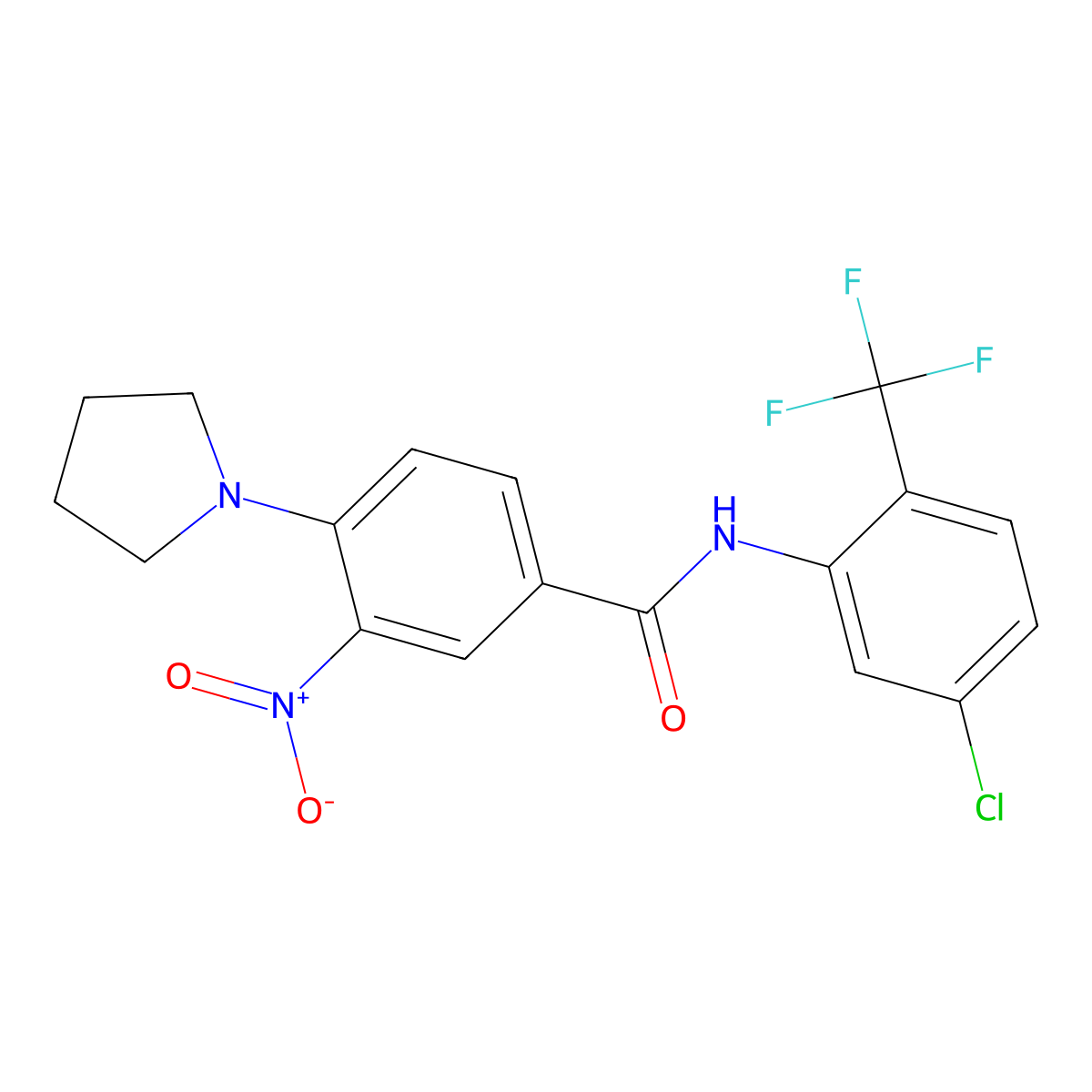 N-[5-chloro-2-(trifluoromethyl)phenyl]-3-nitro-4-pyrrolidin-1-ylbenzamide molecular structure, CAS 578736-61-5