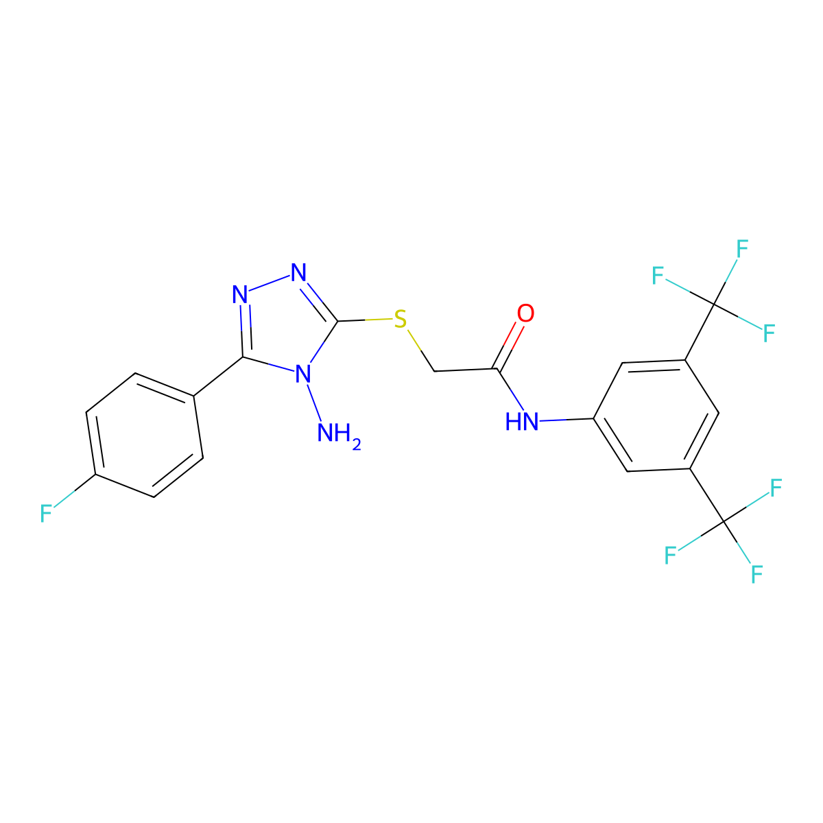 2-[4-amino-5-(4-fluorophenyl)(1,2,4-triazol-3-ylthio)]-N-[3,5-bis(trifluoromet hyl)phenyl]acetamide molecular structure, CAS 578736-65-9