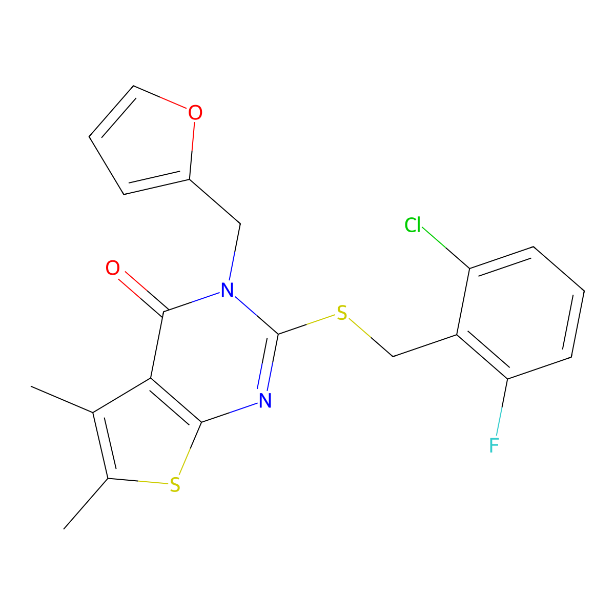 2-[(2-chloro-6-fluorobenzyl)sulfanyl]-3-(furan-2-ylmethyl)-5,6-dimethylthieno[2,3-d]pyrimidin-4(3H)-one molecular structure, CAS 578736-76-2