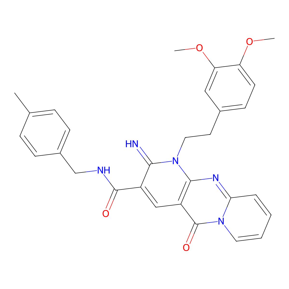 1-[2-(3,4-dimethoxyphenyl)ethyl]-2-imino-N-(4-methylbenzyl)-5-oxo-1,5-dihydro-2H-dipyrido[1,2-a:2',3'-d]pyrimidine-3-carboxamide molecular structure, CAS 578736-86-4