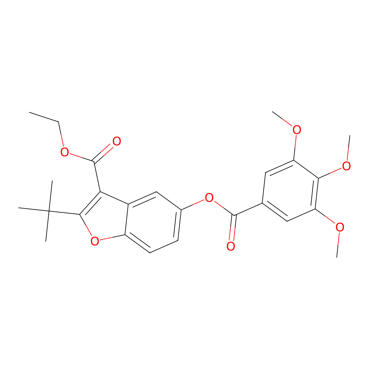 Ethyl 2-(tert-butyl)-5-((3,4,5-trimethoxybenzoyl)oxy)benzofuran-3-carboxylate molecular structure, CAS 578736-93-3