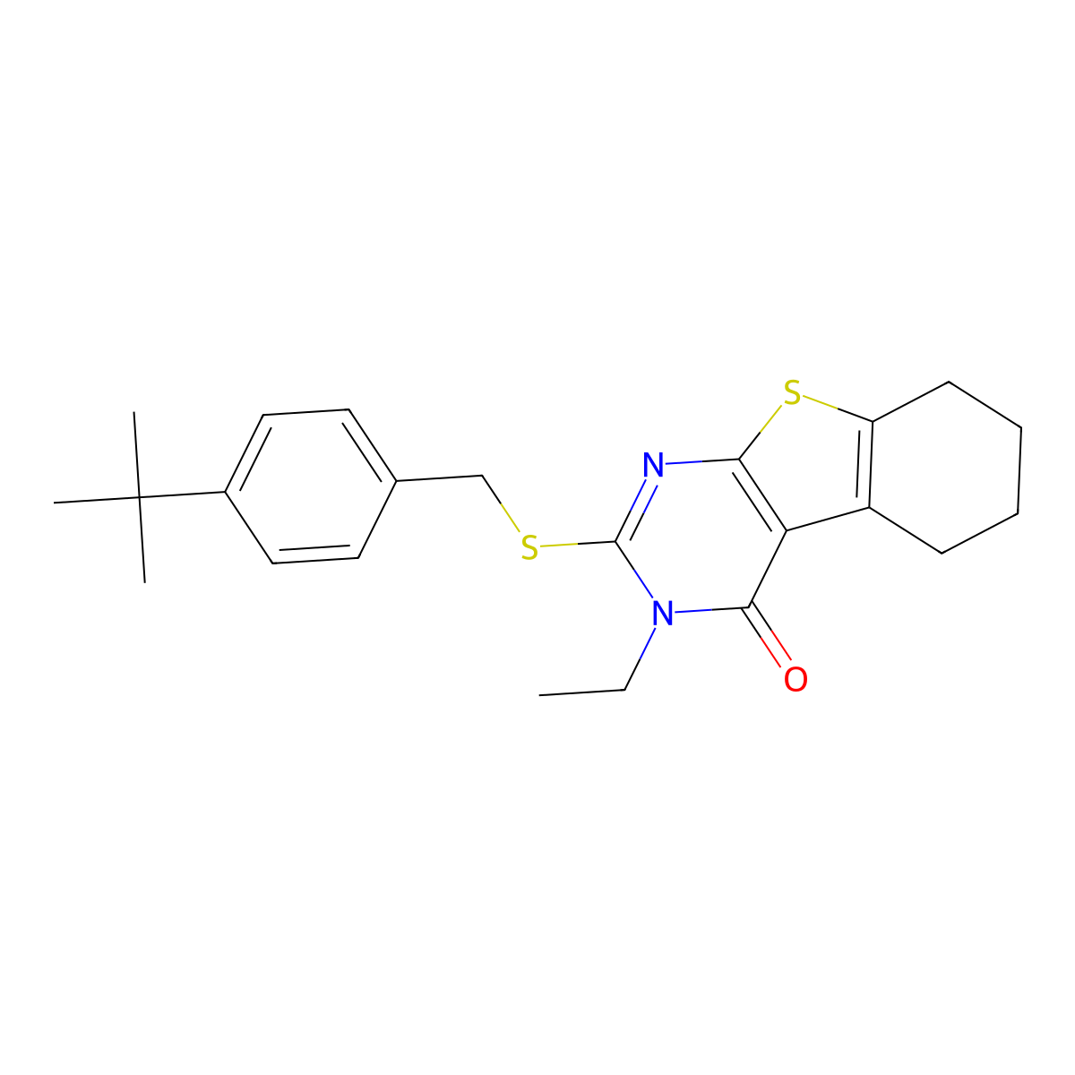 2-[(4-Tert-butylbenzyl)sulfanyl]-3-ethyl-5,6,7,8-tetrahydro[1]benzothieno[2,3-D]pyrimidin-4(3H)-one molecular structure, CAS 578737-17-4