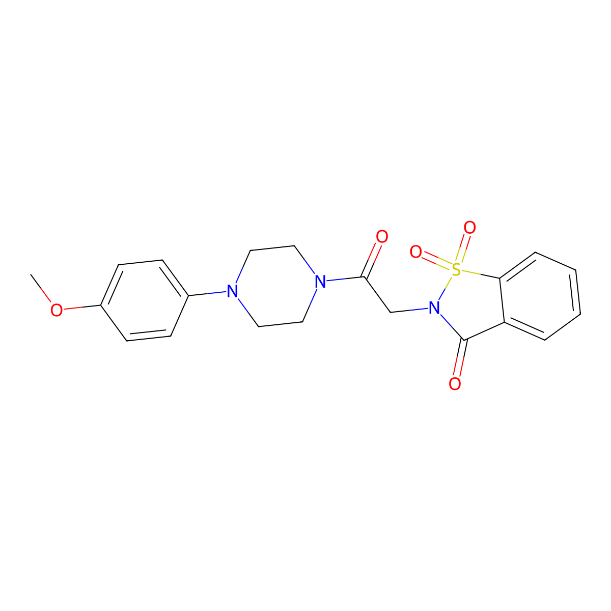 2-{2-[4-(4-methoxyphenyl)-1-piperazinyl]-2-oxoethyl}-1,2-benzisothiazol-3(2H)-one 1,1-dioxide molecular structure, CAS 578737-26-5