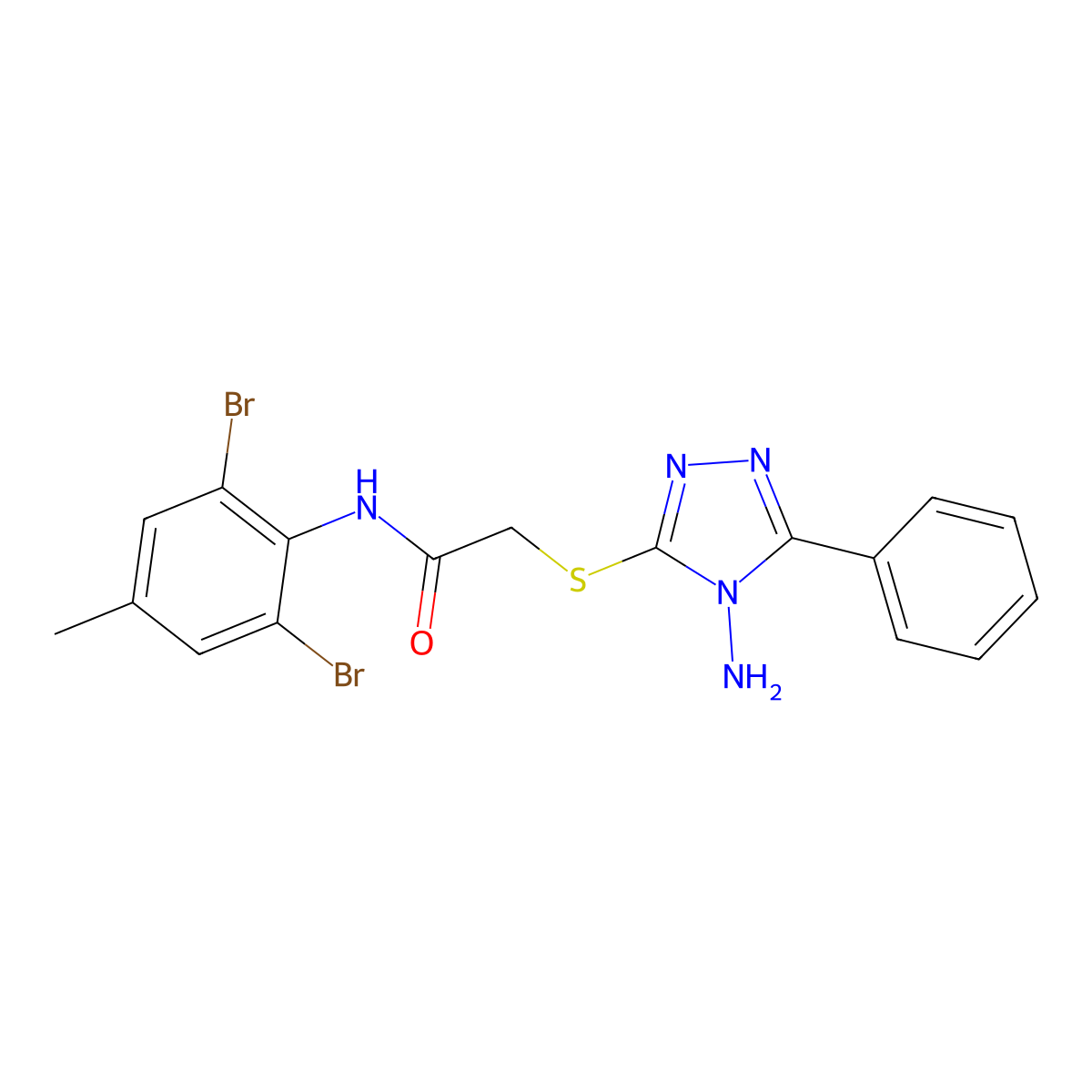 2-(4-amino-5-phenyl(1,2,4-triazol-3-ylthio))-N-(2,6-dibromo-4-methylphenyl)ace tamide molecular structure, CAS 578743-32-5