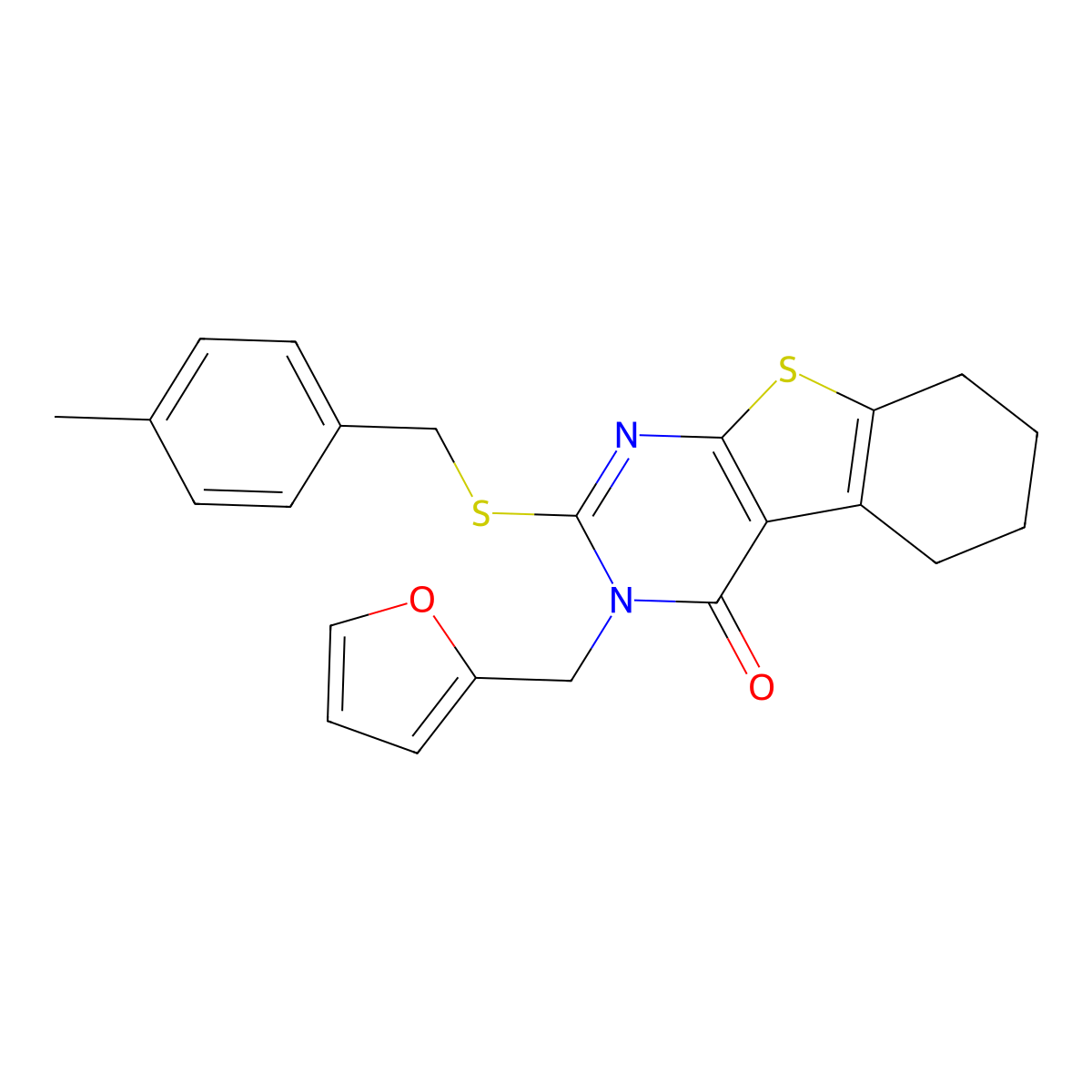 3-(furan-2-ylmethyl)-2-[(4-methylbenzyl)sulfanyl]-5,6,7,8-tetrahydro[1]benzothieno[2,3-d]pyrimidin-4(3H)-one molecular structure, CAS 578743-33-6
