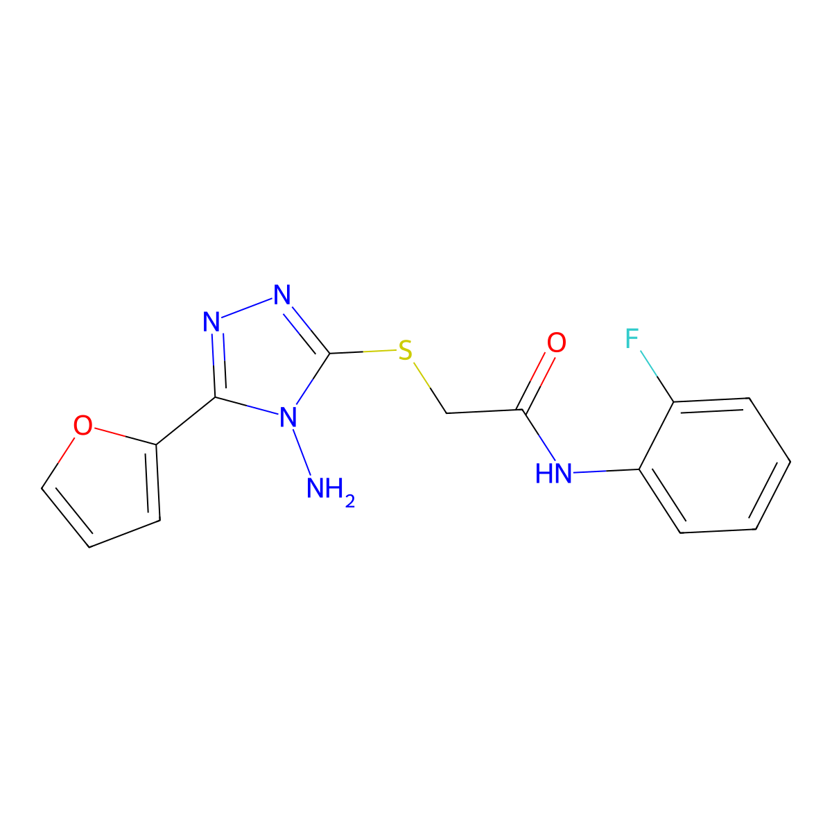 2-((4-amino-5-(furan-2-yl)-4H-1,2,4-triazol-3-yl)thio)-N-(2-fluorophenyl)acetamide molecular structure, CAS 578743-53-0