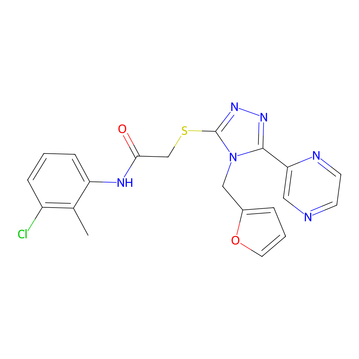 N-(3-chloro-2-methylphenyl)-2-{[4-(furan-2-ylmethyl)-5-(pyrazin-2-yl)-4H-1,2,4-triazol-3-yl]sulfanyl}acetamide molecular structure, CAS 578743-86-9