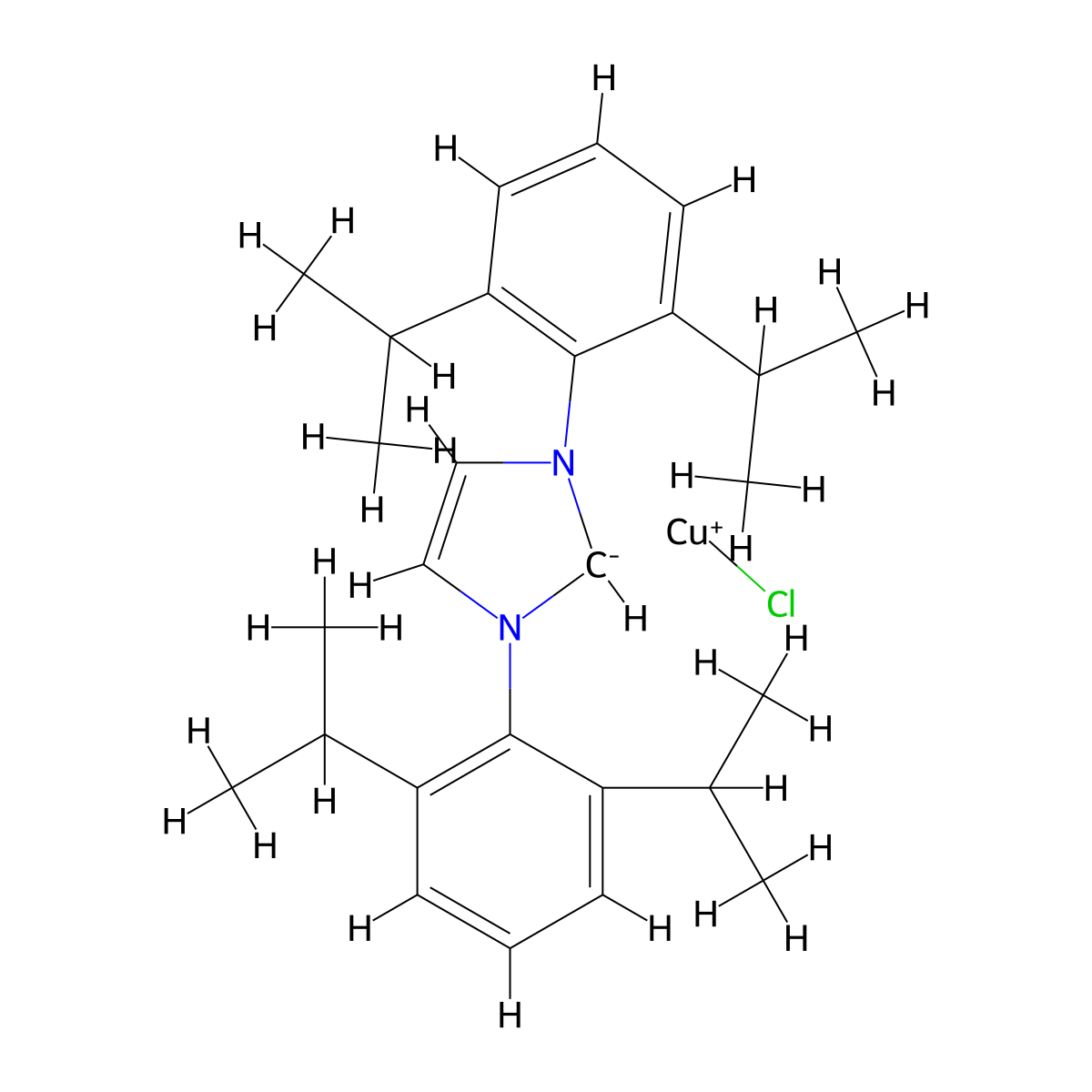 Chloro[1,3-bis(2,6-diisopropylphenyl)imidazol-2-ylidene]copper(I) molecular structure, CAS 578743-87-0