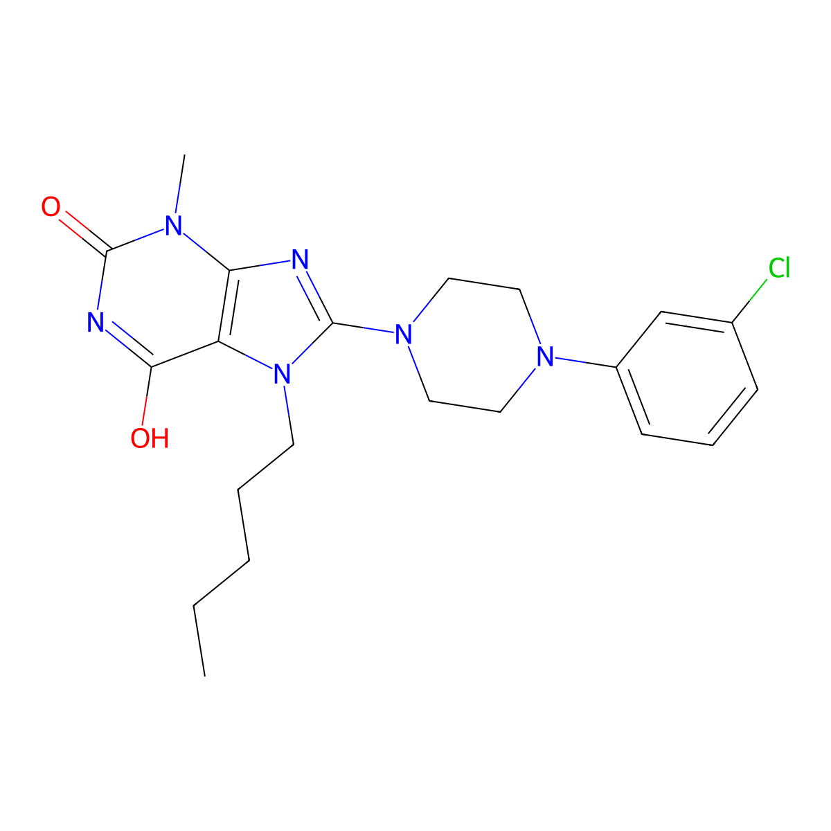 8-[4-(3-Chlorophenyl)-1-piperazinyl]-3-methyl-7-pentylpurine-2,6-dione molecular structure, CAS 578744-09-9