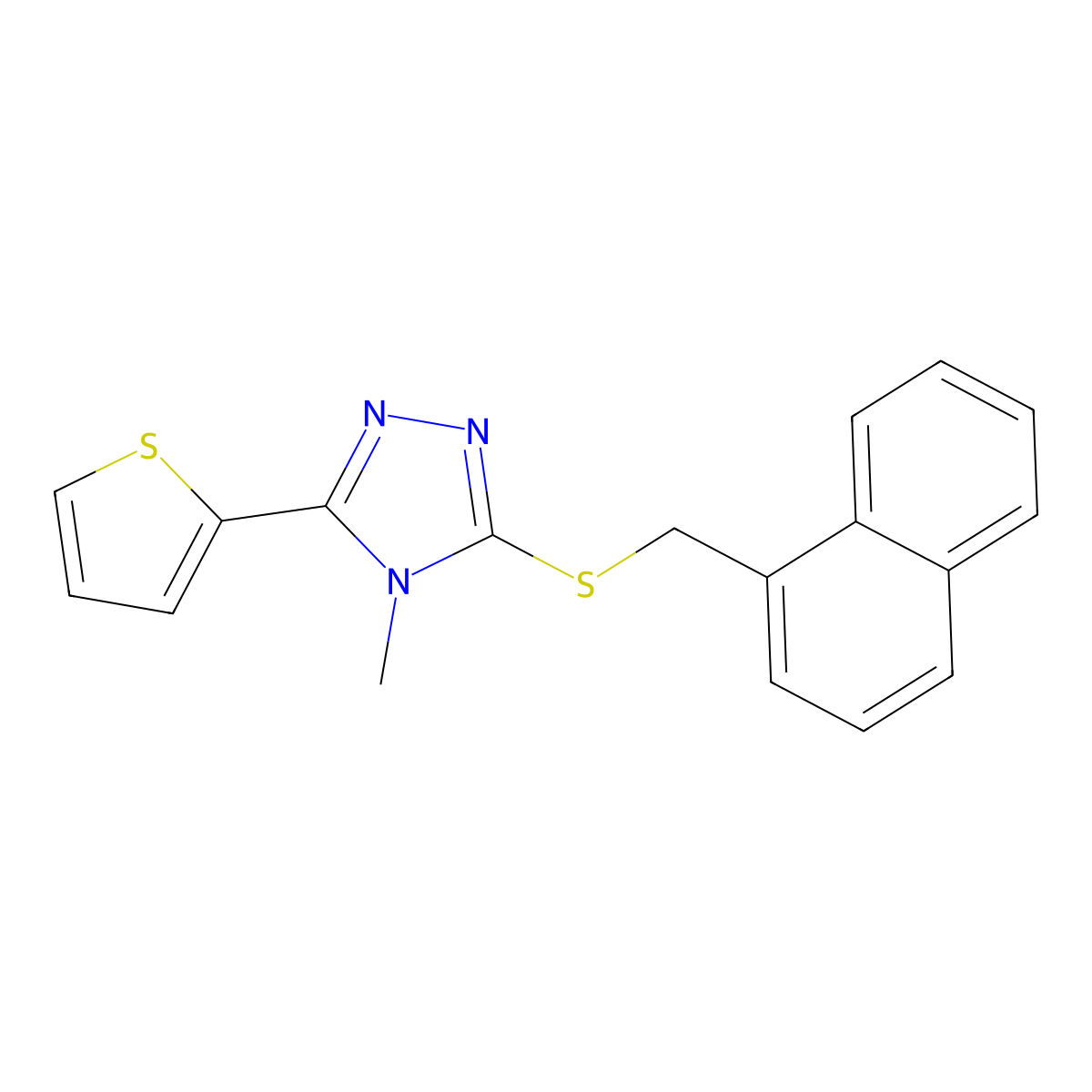 4-methyl-3-[(naphthalen-1-ylmethyl)sulfanyl]-5-(thiophen-2-yl)-4H-1,2,4-triazole molecular structure, CAS 578744-15-7