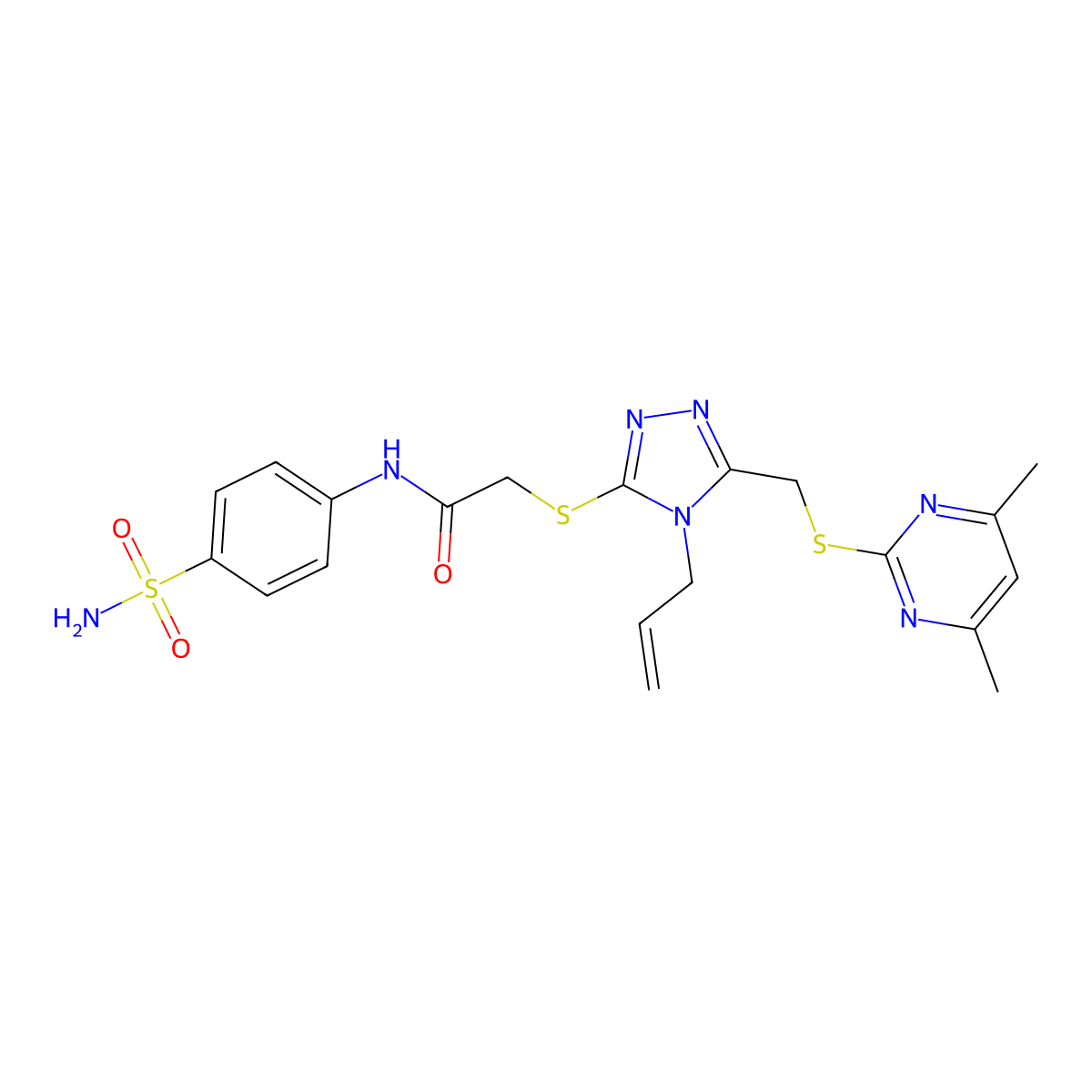 2-{5-[(4,6-dimethylpyrimidin-2-ylthio)methyl]-4-prop-2-enyl(1,2,4-triazol-3-yl thio)}-N-(4-sulfamoylphenyl)acetamide molecular structure, CAS 578744-27-1