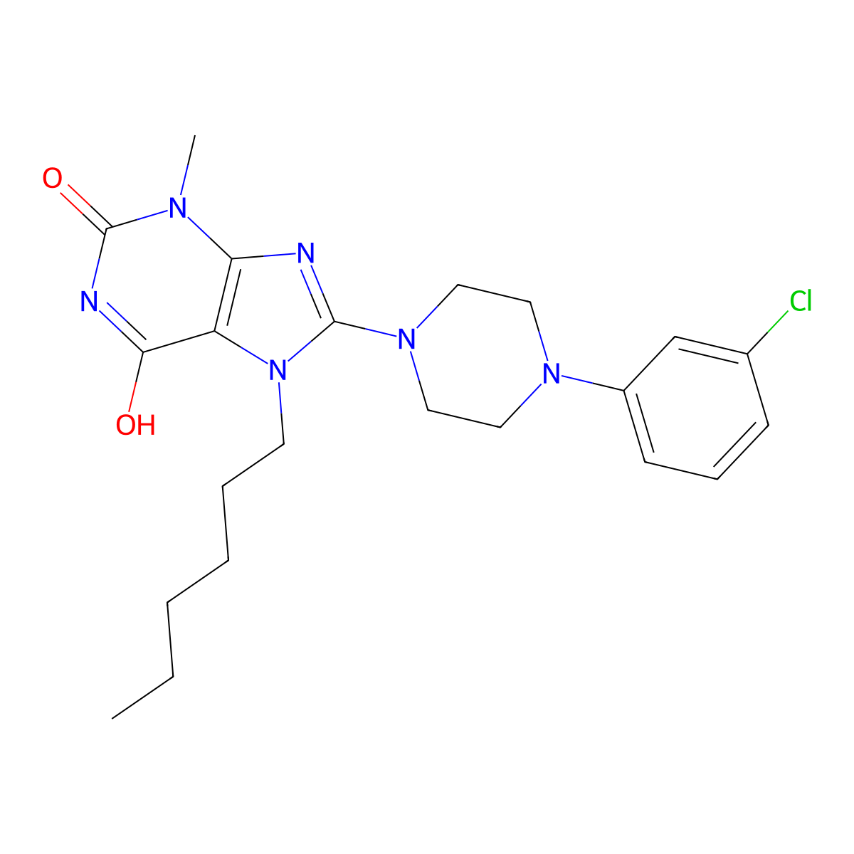 8-[4-(3-Chlorophenyl)piperazin-1-yl]-7-hexyl-3-methylpurine-2,6-dione molecular structure, CAS 578744-31-7