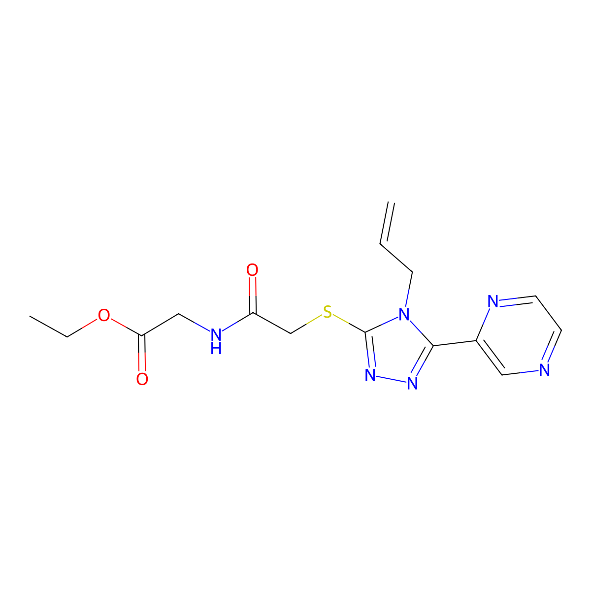Ethyl 2-[2-(4-prop-2-enyl-5-pyrazin-2-yl-1,2,4-triazol-3-ylthio)acetylamino]ac etate molecular structure, CAS 578744-34-0