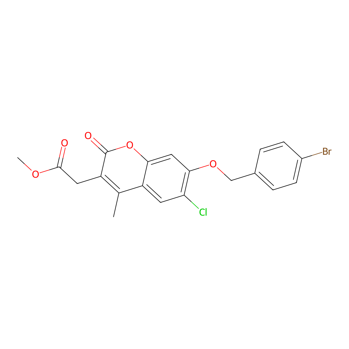 methyl {7-[(4-bromobenzyl)oxy]-6-chloro-4-methyl-2-oxo-2H-chromen-3-yl}acetate molecular structure, CAS 578744-39-5