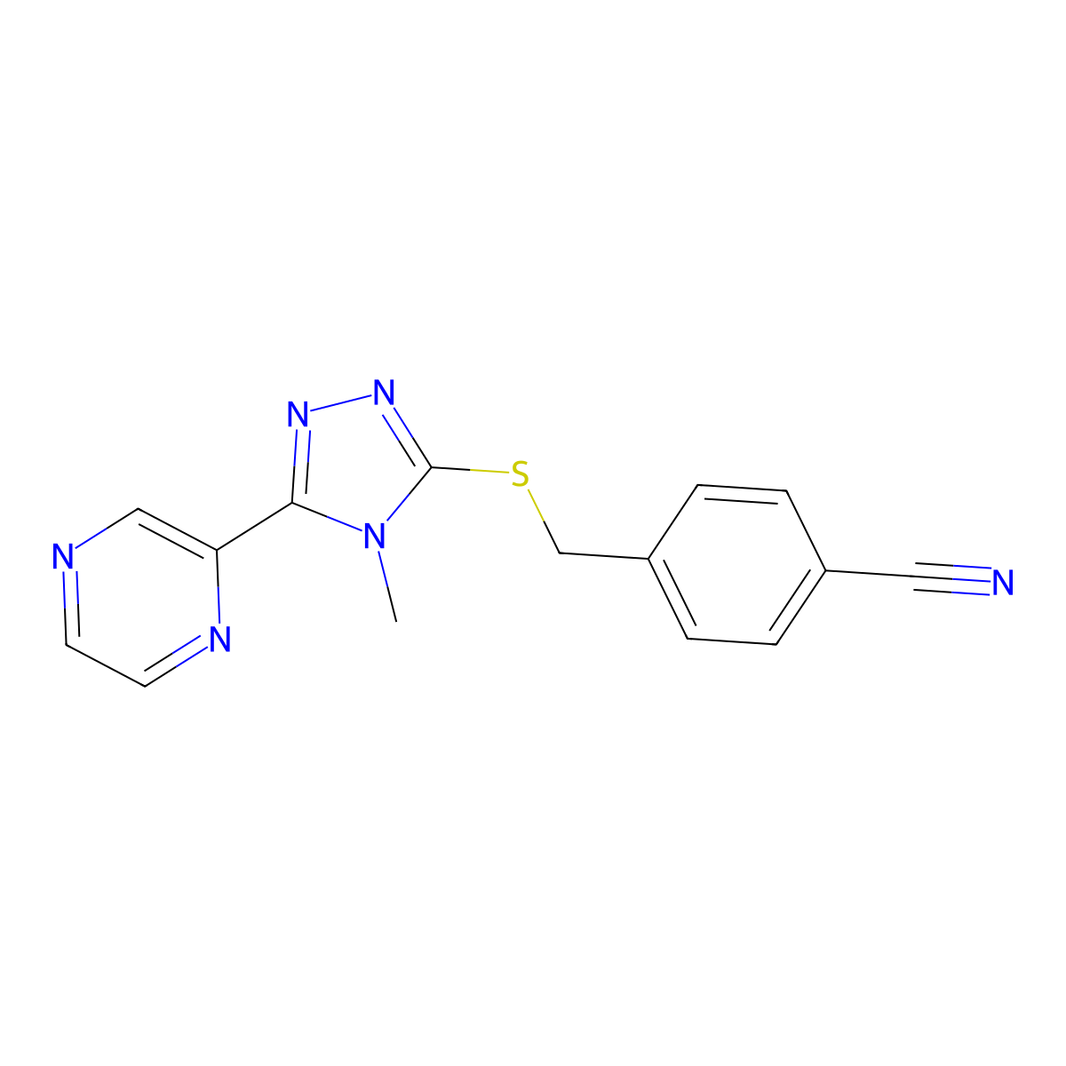 4-[(4-Methyl-5-pyrazin-2-yl-1,2,4-triazol-3-yl)sulfanylmethyl]benzonitrile molecular structure, CAS 578744-46-4