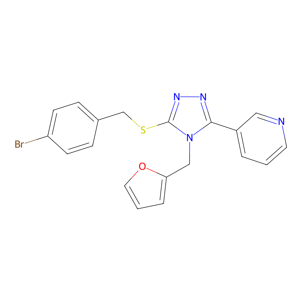 3-[(4-Bromophenyl)methylthio]-4-(2-furylmethyl)-5-(3-pyridyl)-1,2,4-triazole molecular structure, CAS 578744-57-7