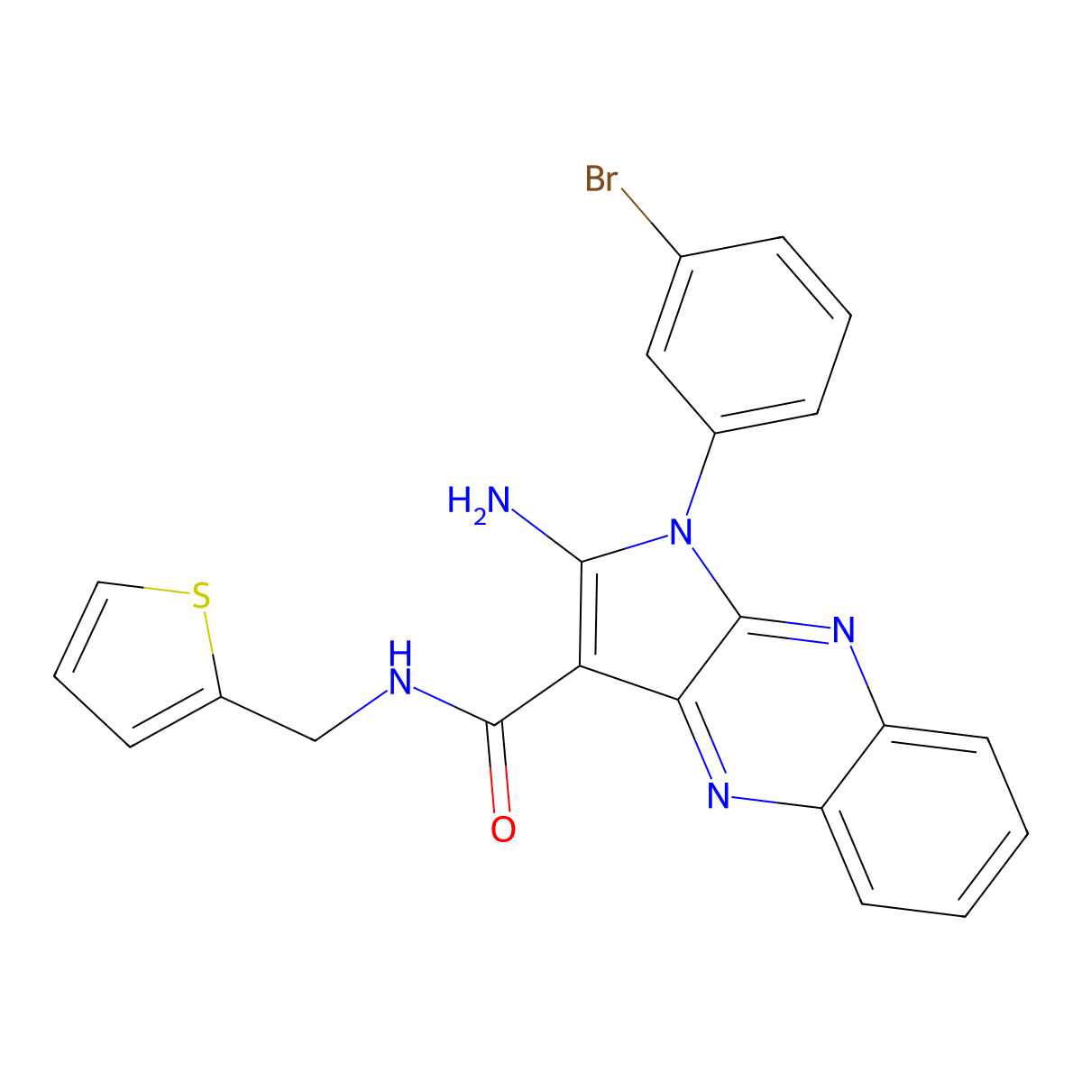 2-amino-1-(3-bromophenyl)-N-(thiophen-2-ylmethyl)pyrrolo[3,2-b]quinoxaline-3-carboxamide molecular structure, CAS 578744-61-3