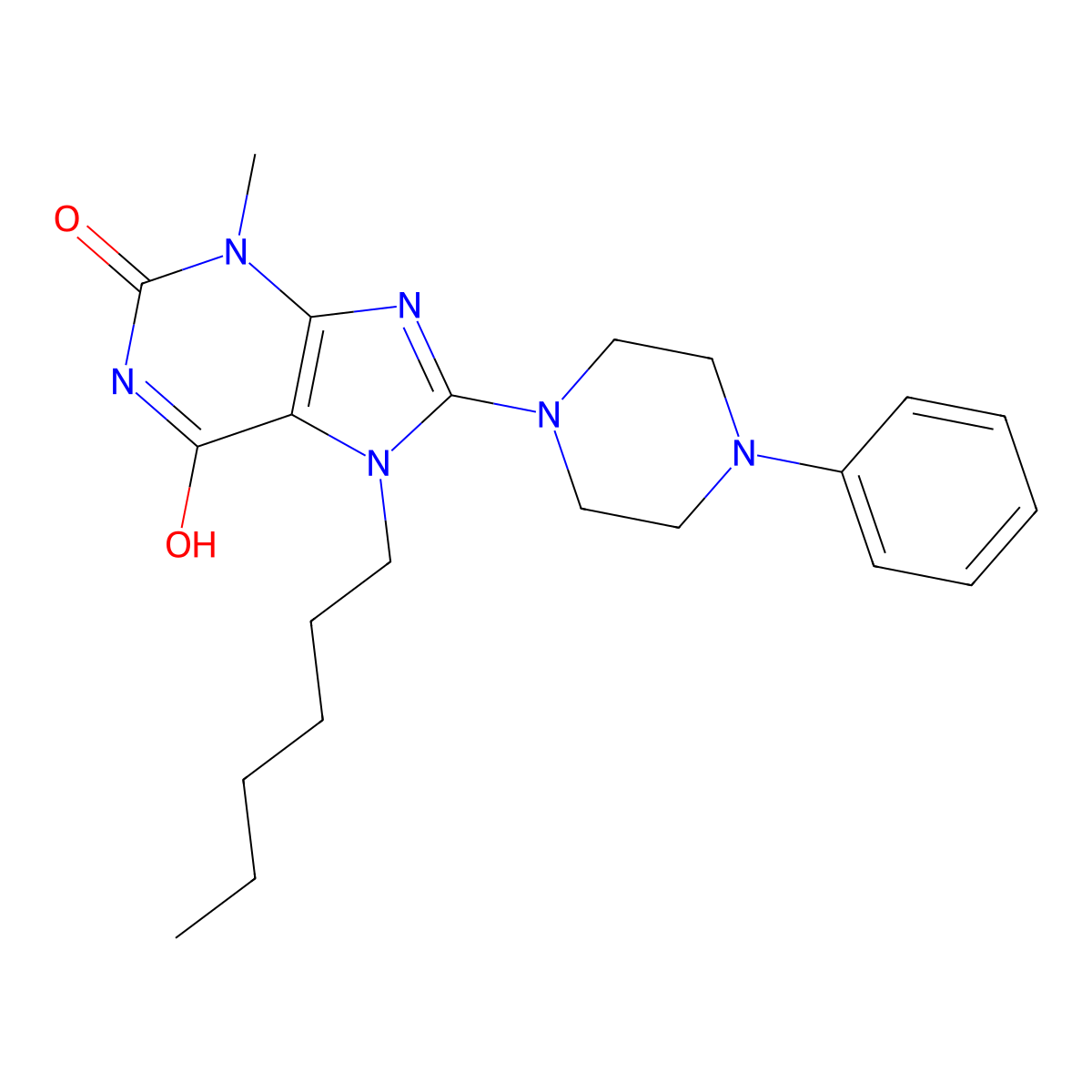 7-Hexyl-3-methyl-8-(4-phenyl-1-piperazinyl)purine-2,6-dione molecular structure, CAS 578744-92-0