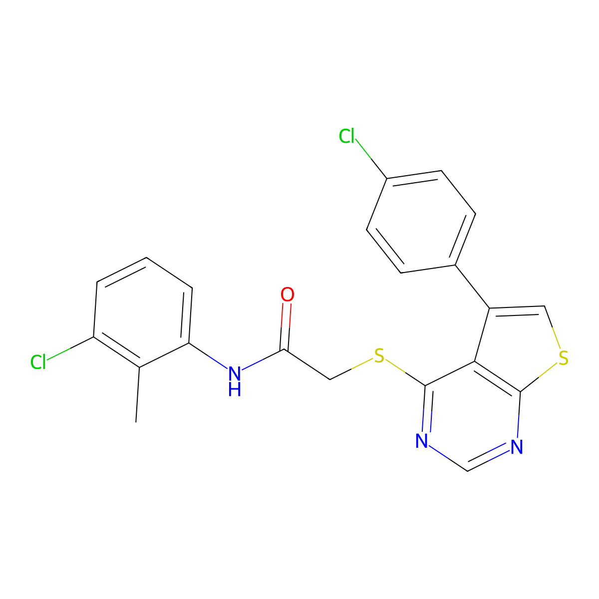 N-(3-chloro-2-methylphenyl)-2-{[5-(4-chlorophenyl)thieno[2,3-d]pyrimidin-4-yl]sulfanyl}acetamide molecular structure, CAS 578744-94-2
