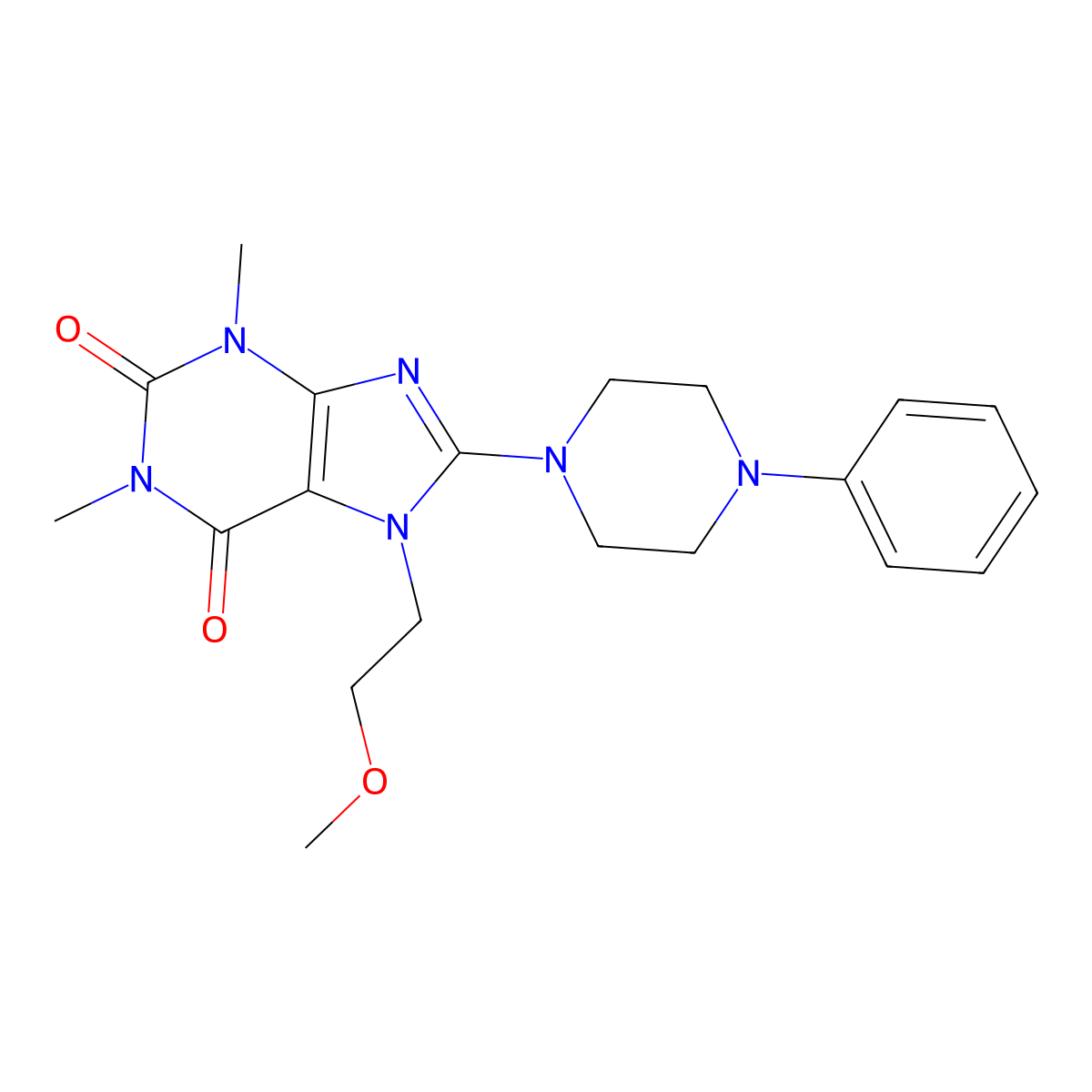 7-(2-methoxyethyl)-1,3-dimethyl-8-(4-phenylpiperazin-1-yl)-1H-purine-2,6(3H,7H)-dione molecular structure, CAS 578744-98-6