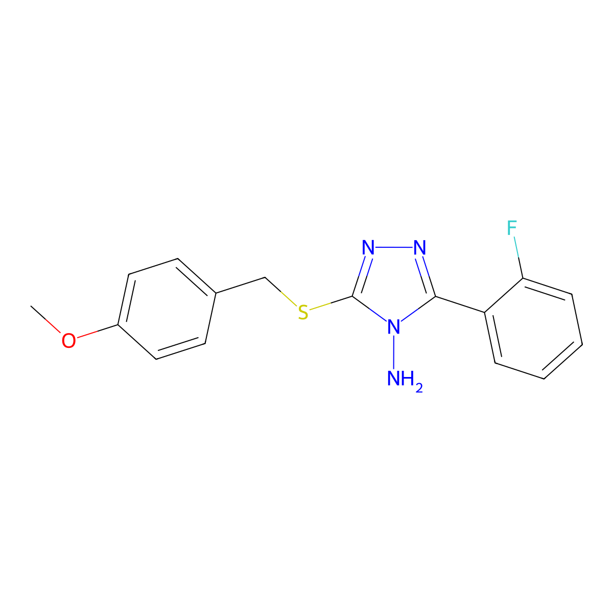 3-(2-Fluorophenyl)-5-[(4-methoxyphenyl)methylthio]-1,2,4-triazole-4-ylamine molecular structure, CAS 578745-04-7