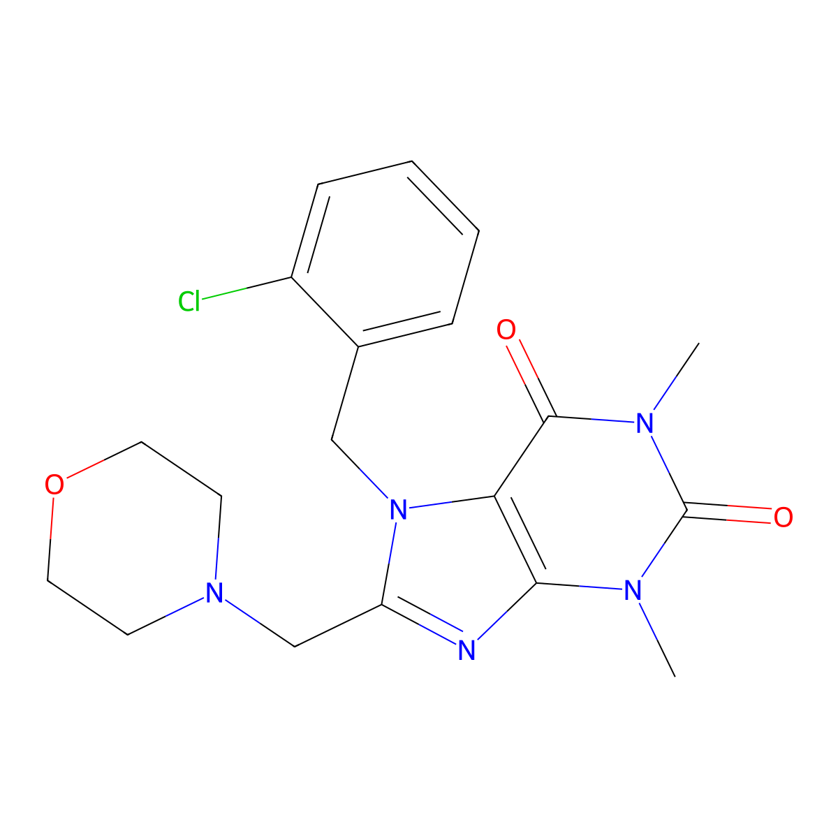 7-(2-chlorobenzyl)-1,3-dimethyl-8-(morpholin-4-ylmethyl)-3,7-dihydro-1H-purine-2,6-dione molecular structure, CAS 578745-29-6