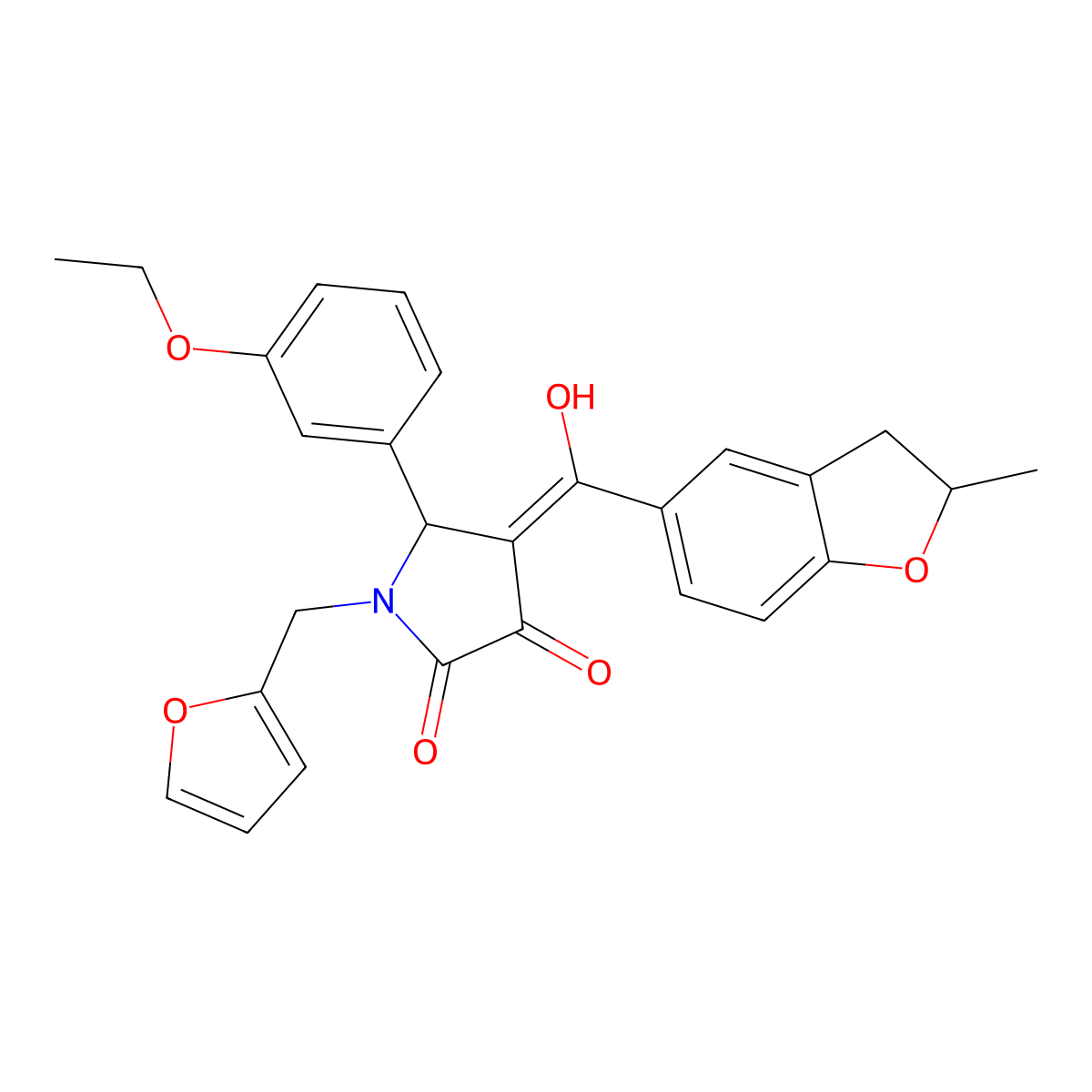 5-(3-ethoxyphenyl)-1-[(furan-2-yl)methyl]-3-hydroxy-4-(2-methyl-2,3-dihydro-1-benzofuran-5-carbonyl)-2,5-dihydro-1H-pyrrol-2-one molecular structure, CAS 578745-48-9