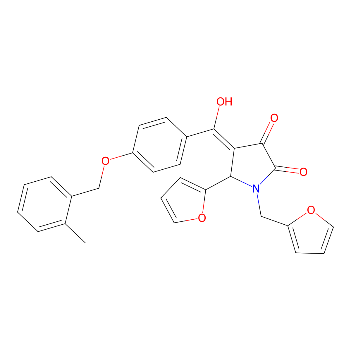 5-(furan-2-yl)-1-[(furan-2-yl)methyl]-3-hydroxy-4-{4-[(2-methylphenyl)methoxy]benzoyl}-2,5-dihydro-1H-pyrrol-2-one molecular structure, CAS 578745-73-0