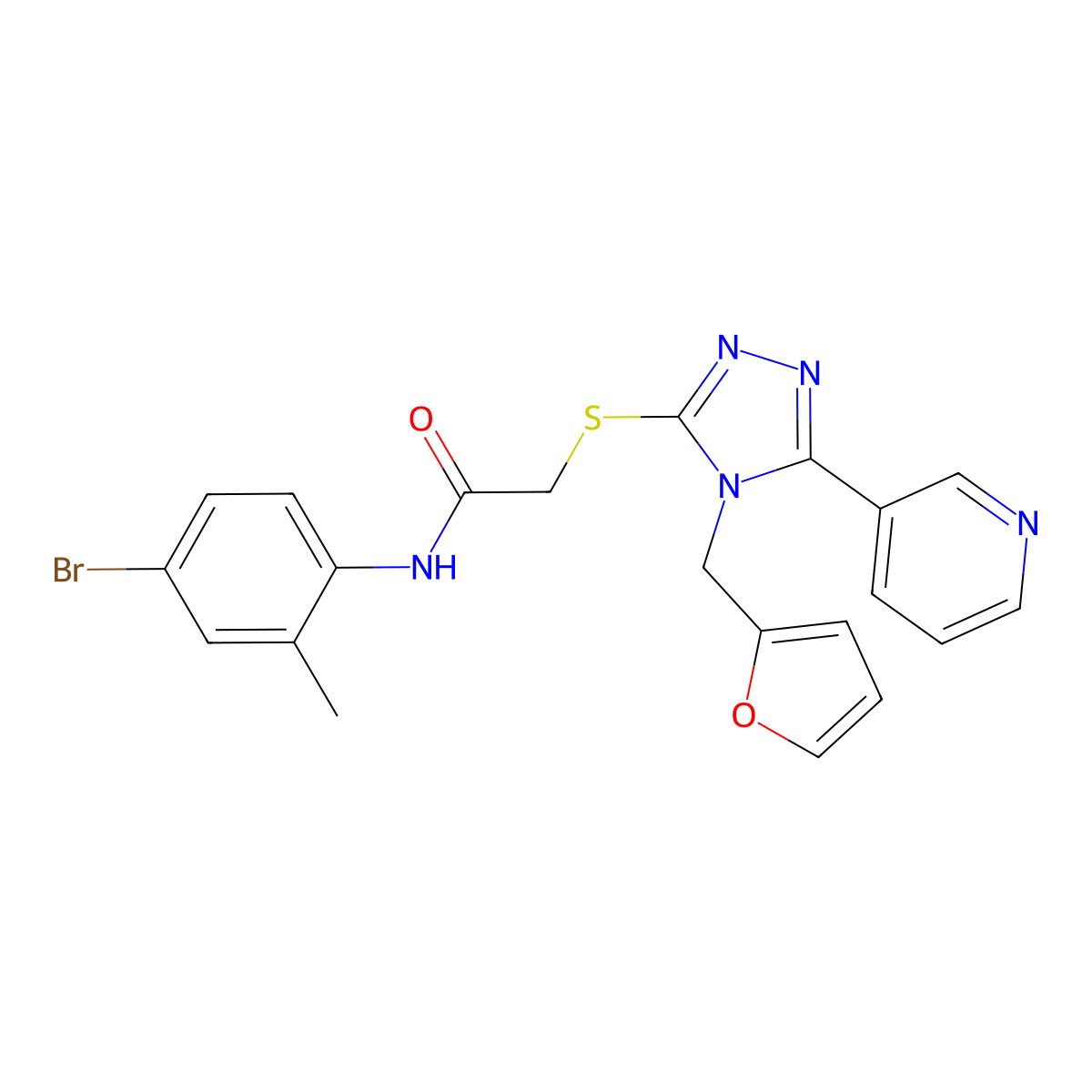 N-(4-bromo-2-methylphenyl)-2-{[4-(furan-2-ylmethyl)-5-(pyridin-3-yl)-4H-1,2,4-triazol-3-yl]sulfanyl}acetamide molecular structure, CAS 578745-83-2