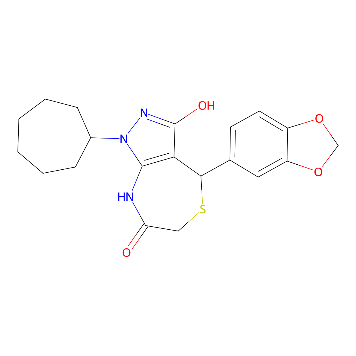 4-(1,3-benzodioxol-5-yl)-1-cycloheptyl-4,8-dihydro-2H-pyrazolo[3,4-e][1,4]thiazepine-3,7-dione molecular structure, CAS 578745-84-3