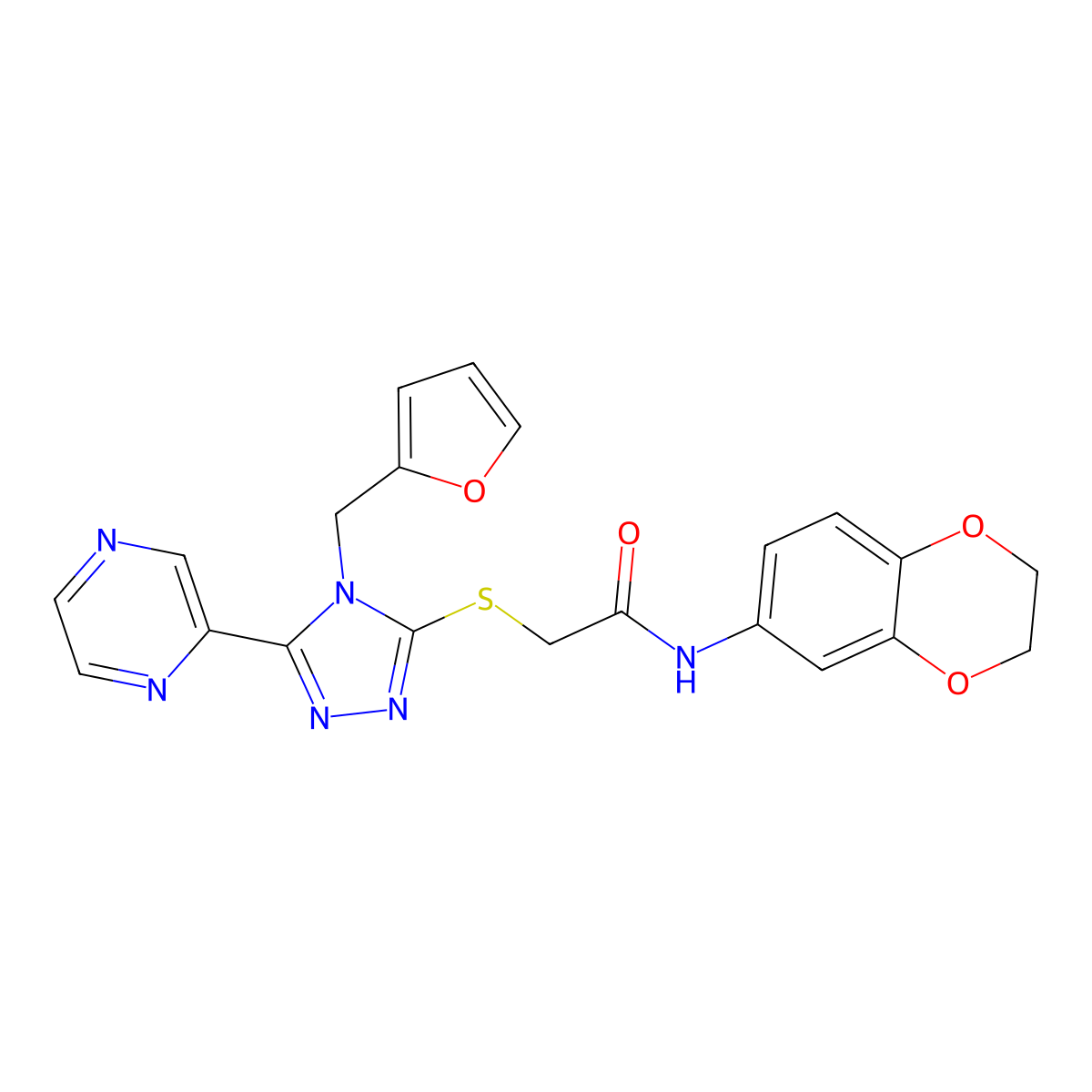 N-(2,3-dihydro-1,4-benzodioxin-6-yl)-2-{[4-(furan-2-ylmethyl)-5-(pyrazin-2-yl)-4H-1,2,4-triazol-3-yl]sulfanyl}acetamide molecular structure, CAS 578745-90-1