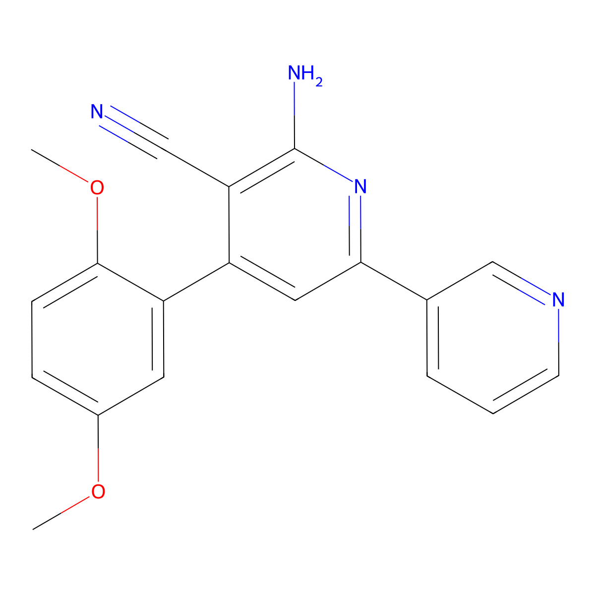 2-Amino-4-(2,5-dimethoxyphenyl)-6-pyridin-3-ylpyridine-3-carbonitrile molecular structure, CAS 578745-97-8