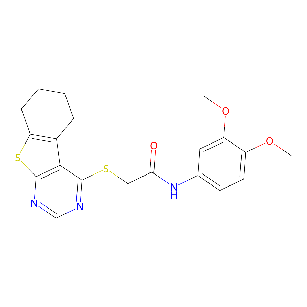 N-(3,4-dimethoxyphenyl)-2-(5,6,7,8-tetrahydro[1]benzothieno[2,3-d]pyrimidin-4-ylsulfanyl)acetamide molecular structure, CAS 578745-99-0