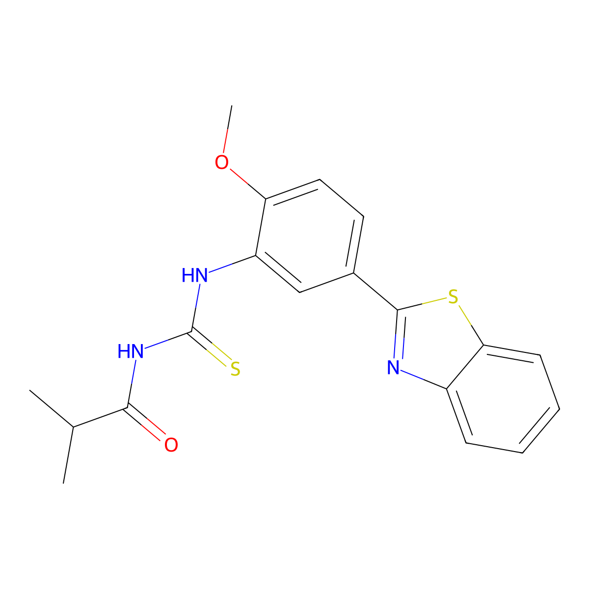 N-[[5-(1,3-benzothiazol-2-yl)-2-methoxyphenyl]carbamothioyl]-2-methylpropanamide molecular structure, CAS 578746-28-8