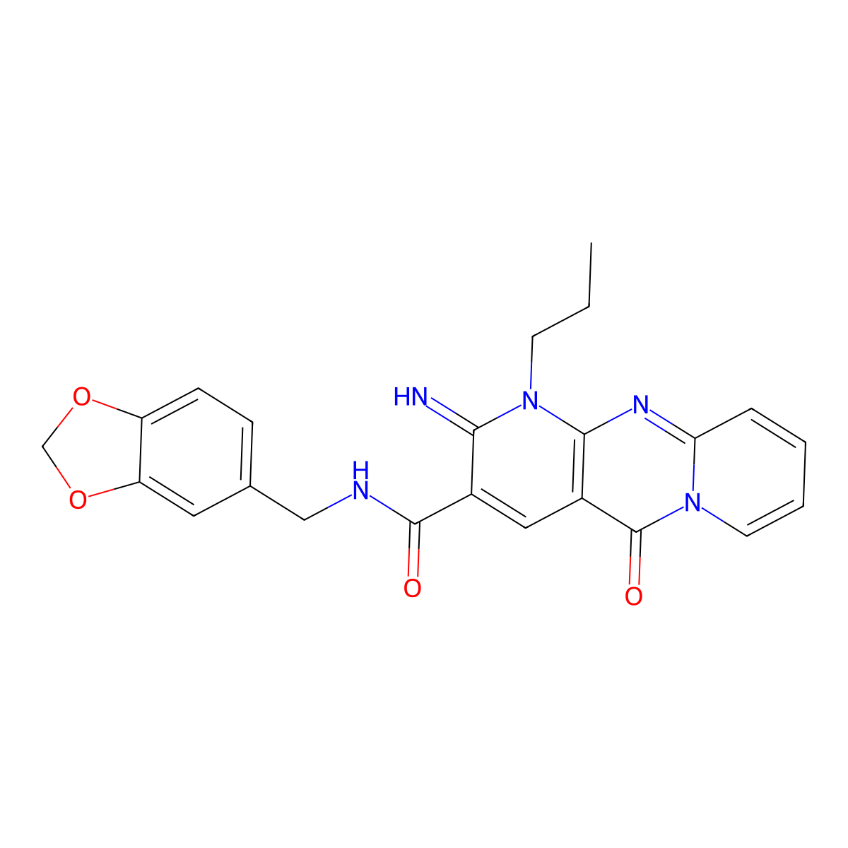 N-(1,3-benzodioxol-5-ylmethyl)-2-imino-5-oxo-1-propyl-1,5-dihydro-2H-dipyrido[1,2-a:2',3'-d]pyrimidine-3-carboxamide molecular structure, CAS 578746-40-4