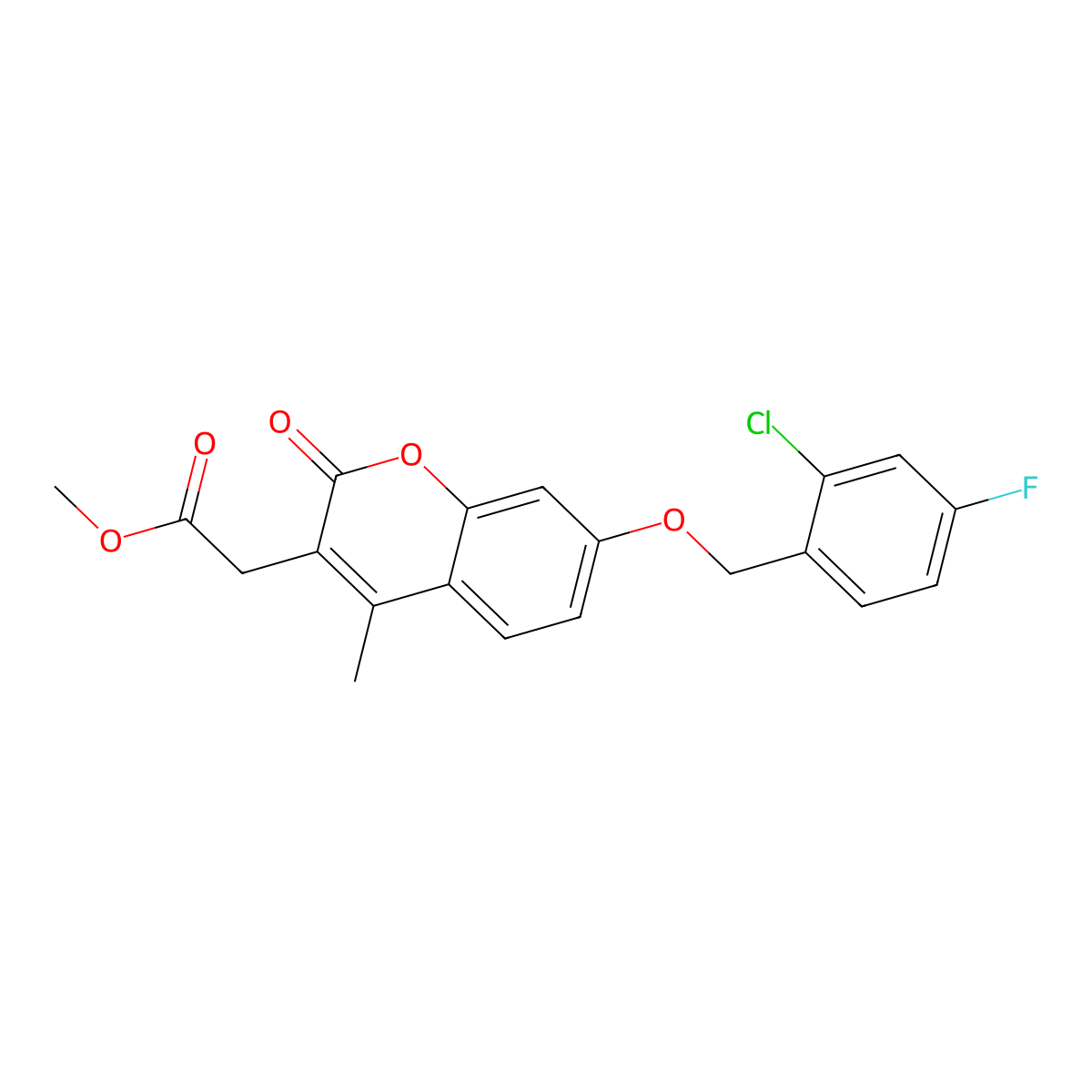 methyl {7-[(2-chloro-4-fluorobenzyl)oxy]-4-methyl-2-oxo-2H-chromen-3-yl}acetate molecular structure, CAS 578746-53-9
