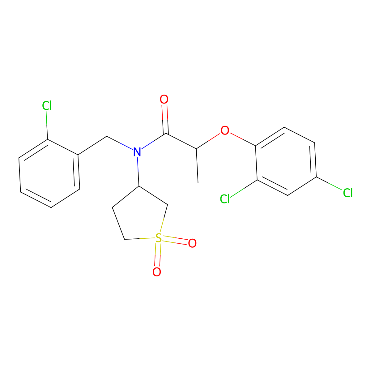 N-(2-chlorobenzyl)-2-(2,4-dichlorophenoxy)-N-(1,1-dioxidotetrahydrothiophen-3-yl)propanamide molecular structure, CAS 578746-54-0