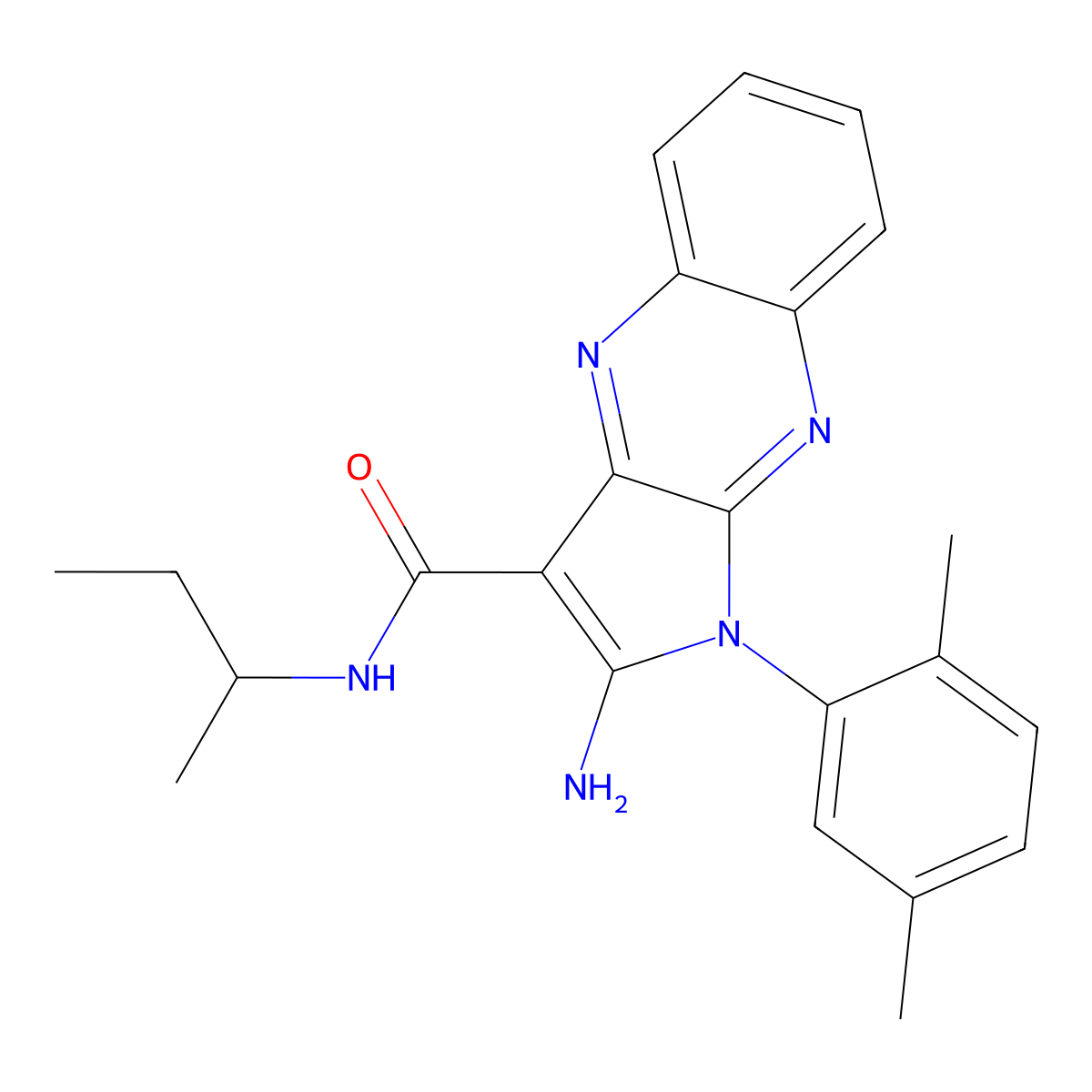2-amino-N-(sec-butyl)-1-(2,5-dimethylphenyl)-1H-pyrrolo[2,3-b]quinoxaline-3-carboxamide molecular structure, CAS 578746-59-5