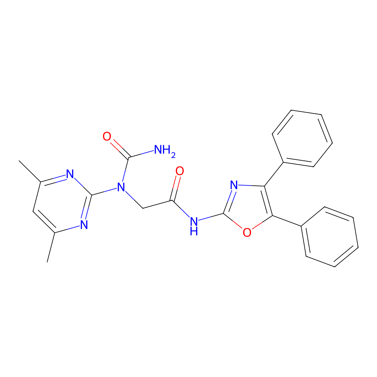 2-[carbamoyl-(4,6-dimethylpyrimidin-2-yl)amino]-N-(4,5-diphenyl-1,3-oxazol-2-yl)acetamide molecular structure, CAS 578746-68-6