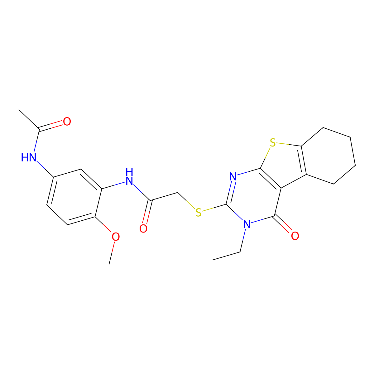 N-(5-(Acetylamino)-2-methoxyphenyl)-2-((3-ethyl-4-oxo-3,4,5,6,7,8-hexahydro(1)benzothieno(2,3-D)pyrimidin-2-YL)sulfanyl)acetamide molecular structure, CAS 578746-77-7