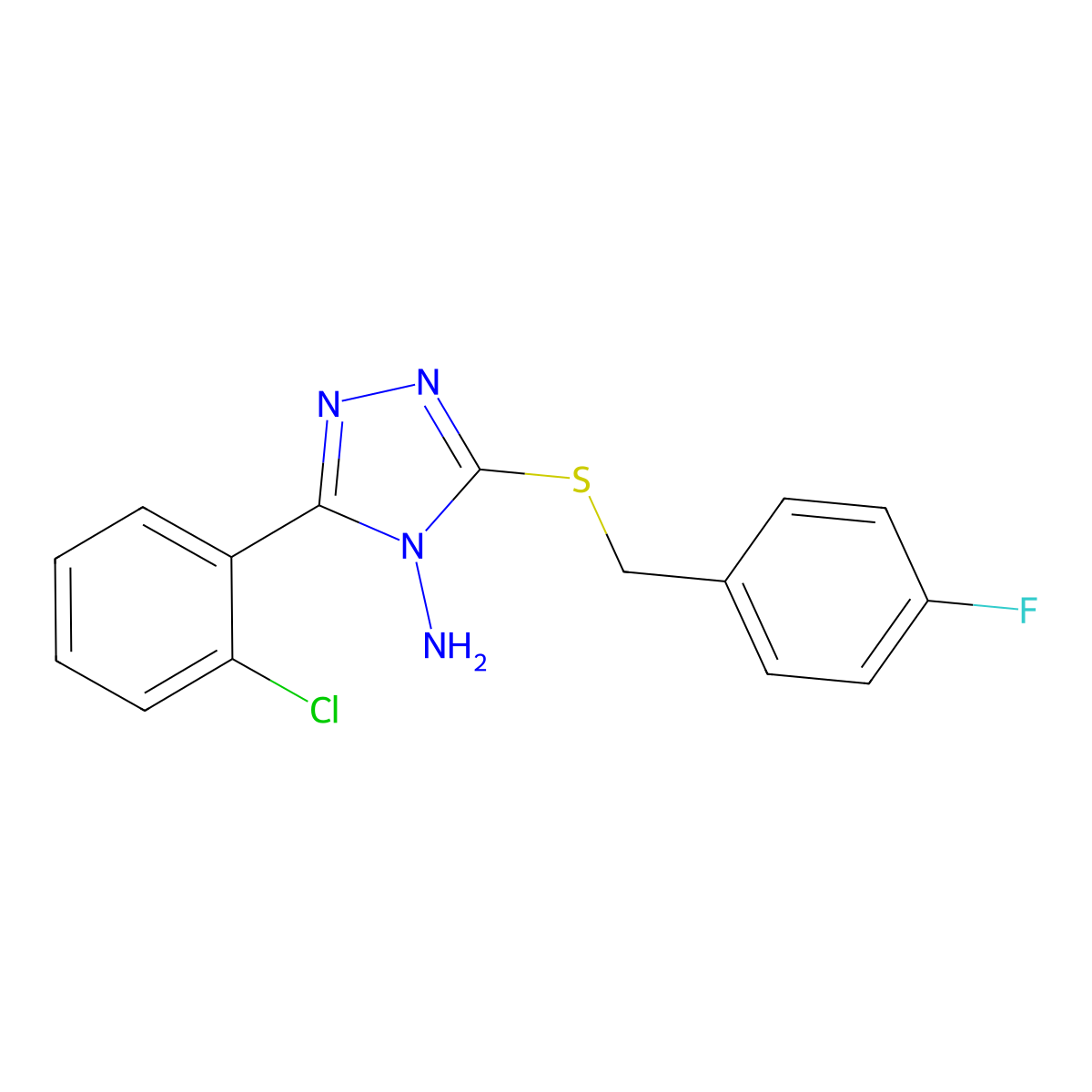 3-(2-Chlorophenyl)-5-[(4-fluorophenyl)methylthio]-1,2,4-triazole-4-ylamine molecular structure, CAS 578746-79-9