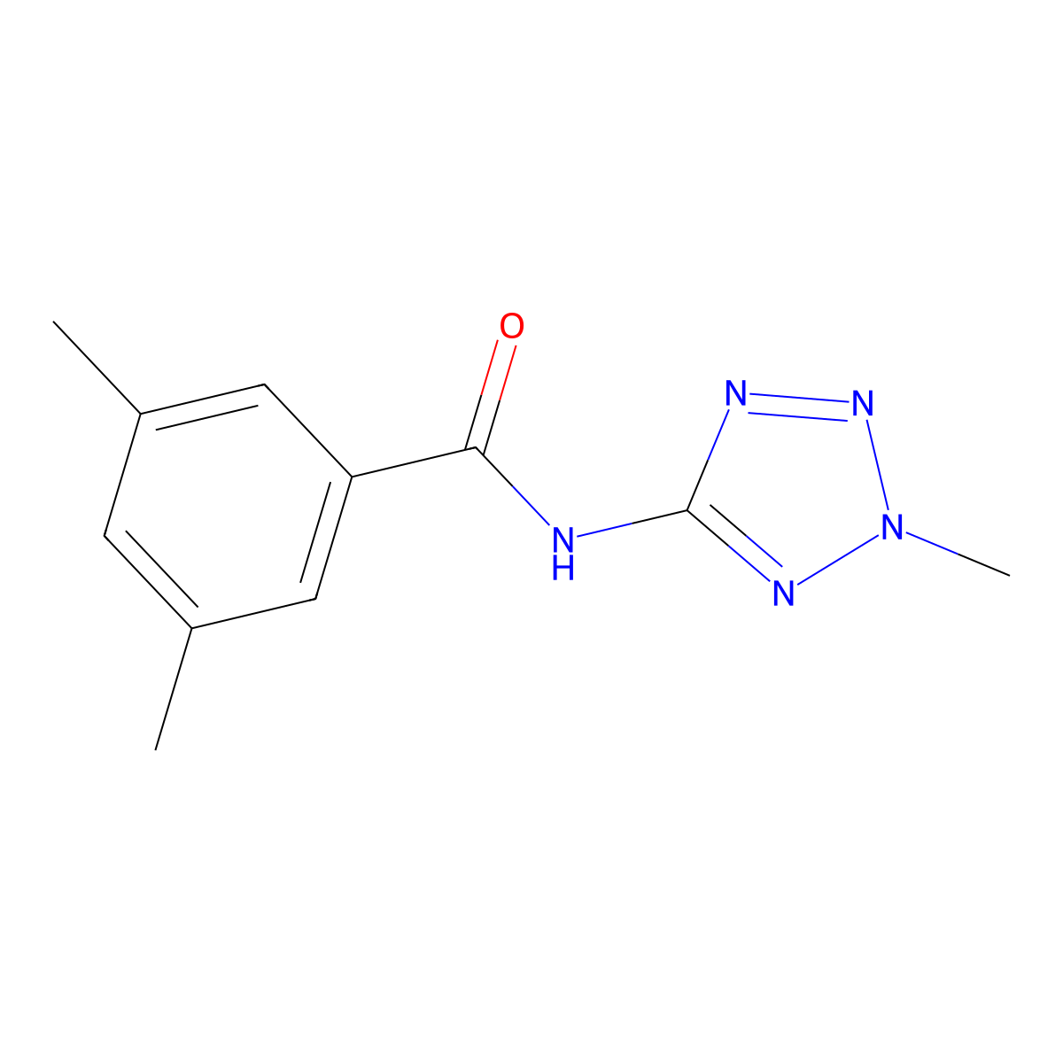 3,5-dimethyl-N-(2-methyltetrazol-5-yl)benzamide molecular structure, CAS 578746-85-7