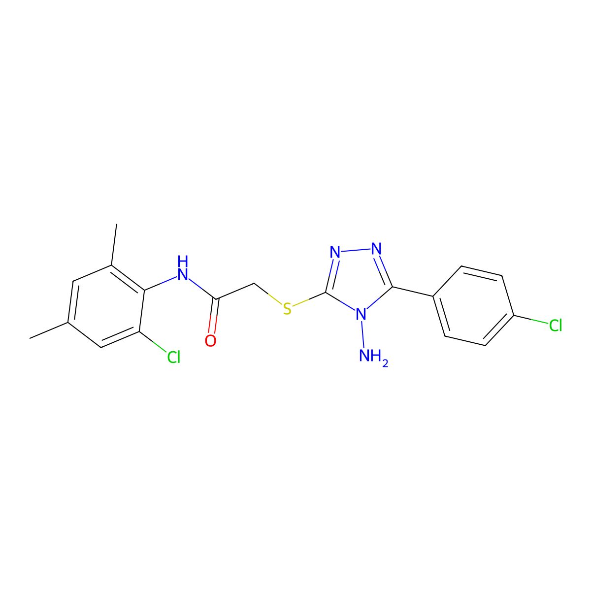 2-[4-amino-5-(4-chlorophenyl)(1,2,4-triazol-3-ylthio)]-N-(2-chloro-4,6-dimethy lphenyl)acetamide molecular structure, CAS 578747-00-9