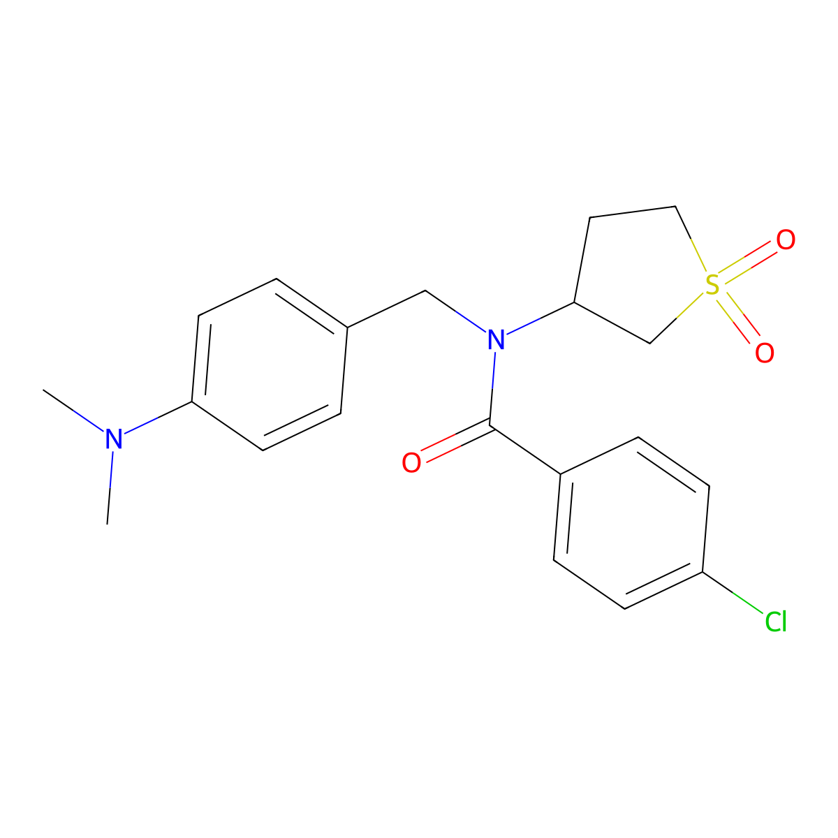 4-chloro-N-[4-(dimethylamino)benzyl]-N-(1,1-dioxidotetrahydrothiophen-3-yl)benzamide molecular structure, CAS 578747-03-2